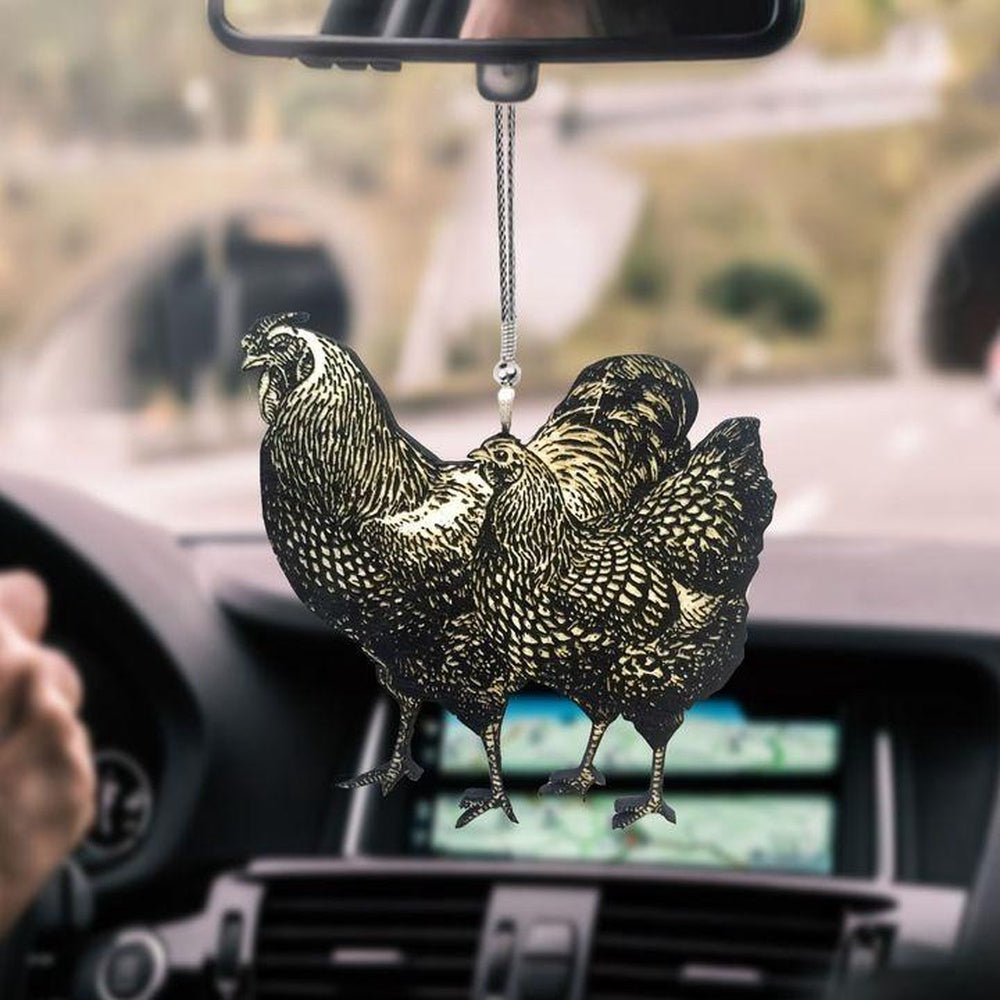 Rooster Couple Car Hanging Ornament, Car Ornaments Christmas, Car Decorations