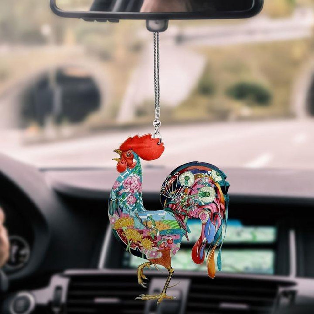 Rooster Flowers Art Car Hanging Ornament, Car Ornaments Christmas, Car Decorations
