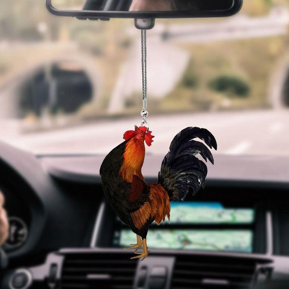 Rooster Looking Up Car Hanging Ornament, Car Ornaments Christmas, Car Decorations