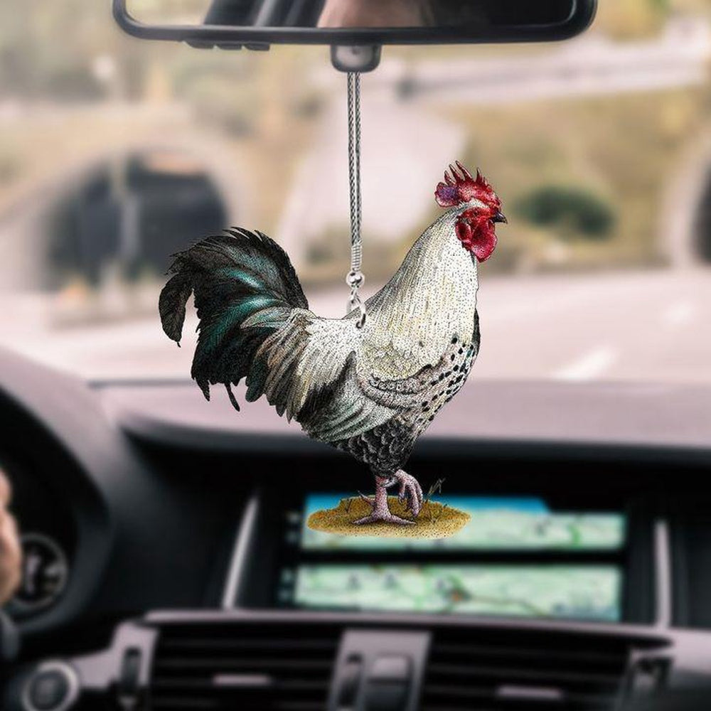 Rooster Walking In Sand Car Hanging Ornament, Car Ornaments Christmas, Car Decorations