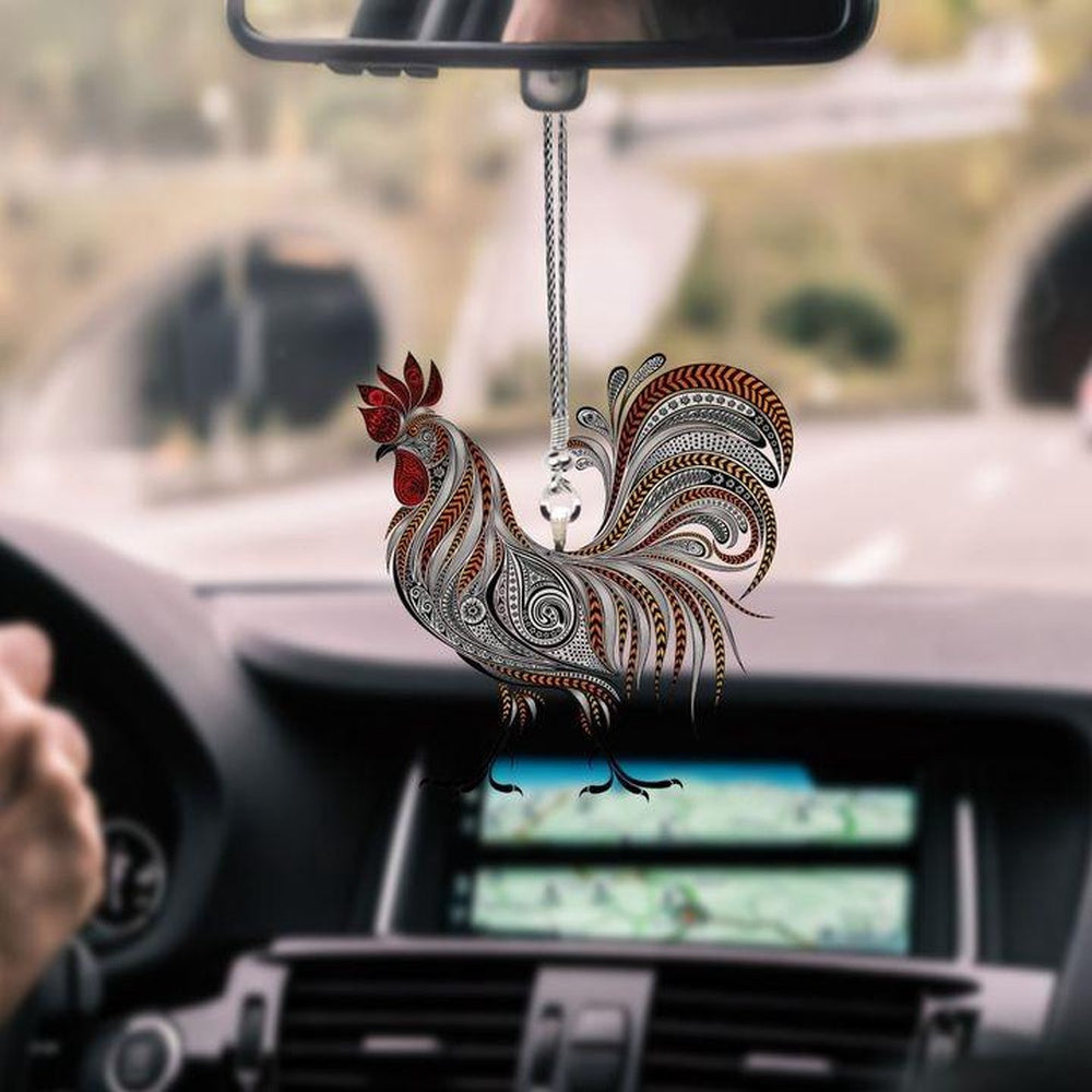 Rooster White Car Hanging Ornament, Car Ornaments Christmas, Car Decorations
