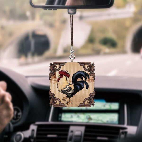 Rooster Wood Car Hanging Ornament, Car Ornaments Christmas, Car Decorations