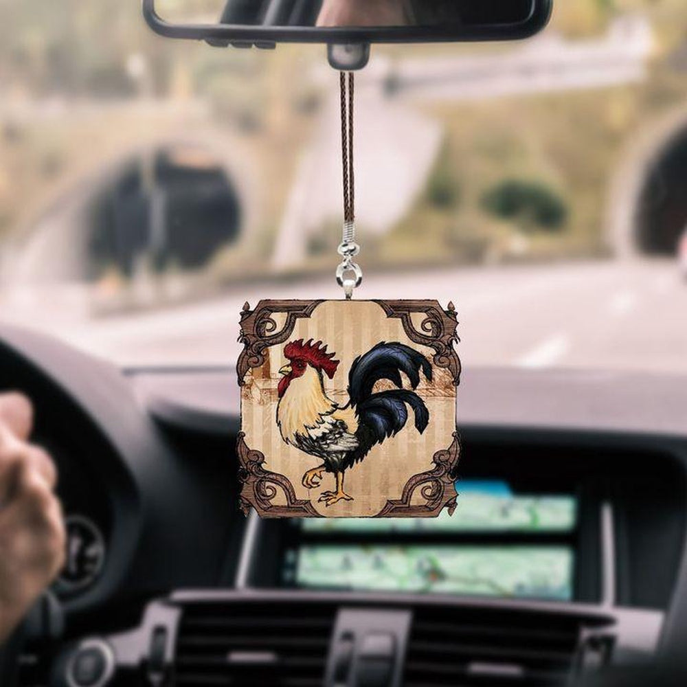 Rooster Wood Car Hanging Ornament, Car Ornaments Christmas, Car Decorations