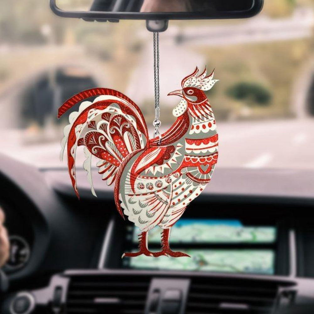 Rooster Wood Print Car Hanging Ornament, Car Ornaments Christmas, Car Decorations