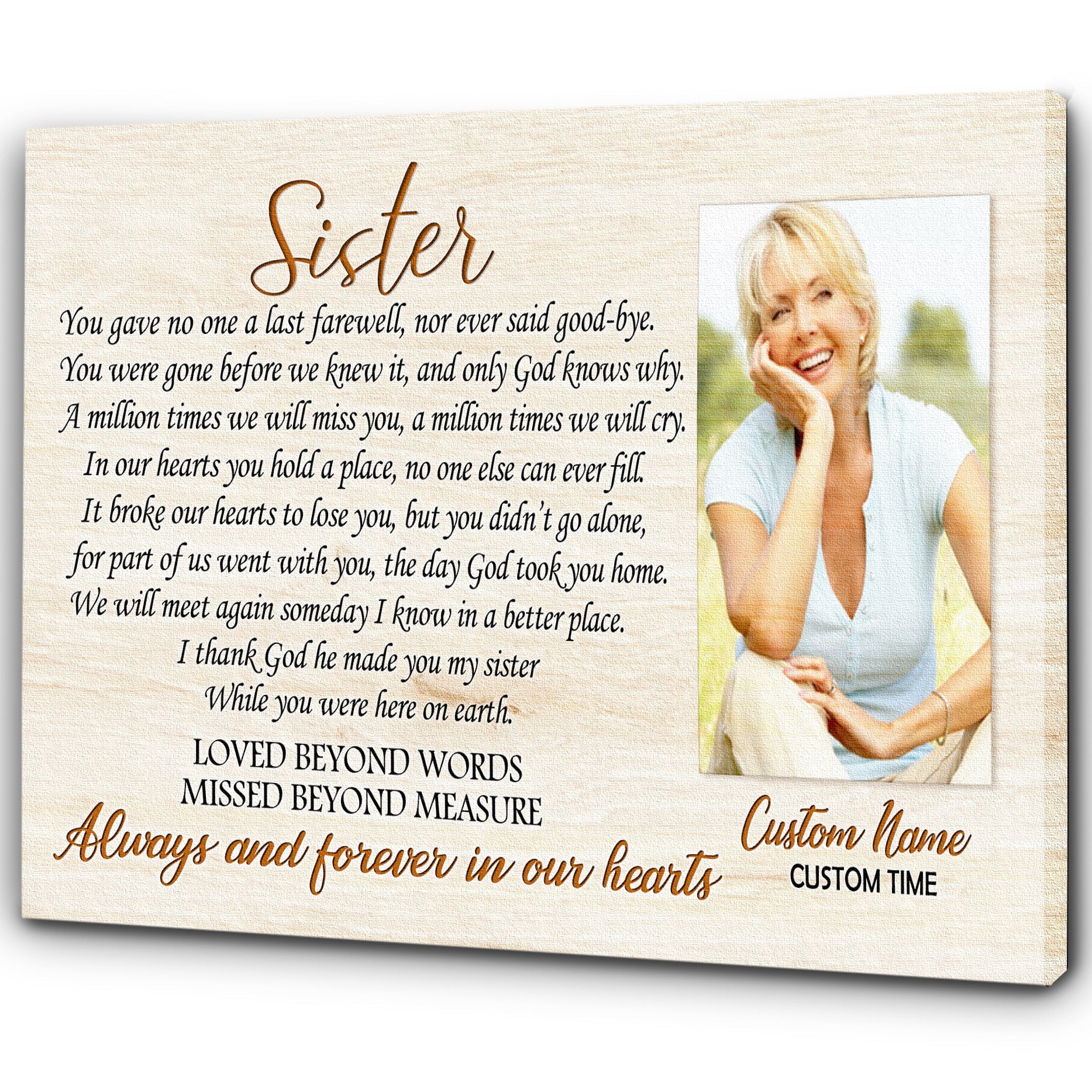 Sister Remembrance Canvas, Customized Memorial Canvas Memorial Gift Sympathy Gift For Loss Of Sister In Loving Memory, Custom Canvas Print