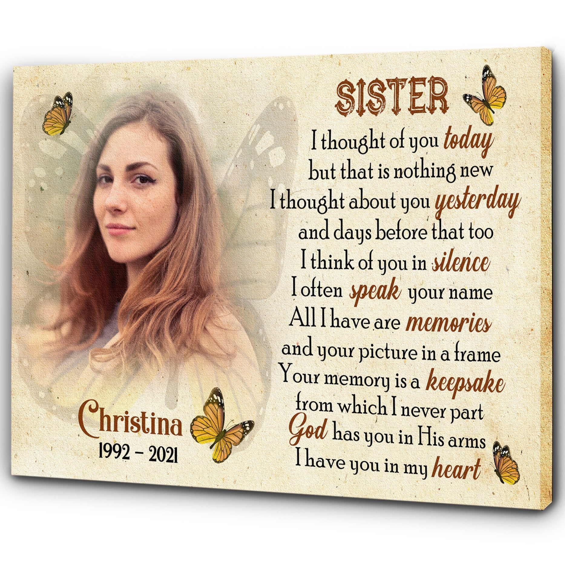 Sister Remembrance Personalized Memorial Canvas In Memory Of Sister Angel Sister In Heaven Sympathy Canvas Bereavement Gift Custom Canvas Print 1 Lwxdvf 3 Sister Remembrance, Personalized Memorial Canvas In Memory Of Sister, Angel Sister In Heaven Sympathy Canvas, Bereavement Gift, Custom Canvas Print