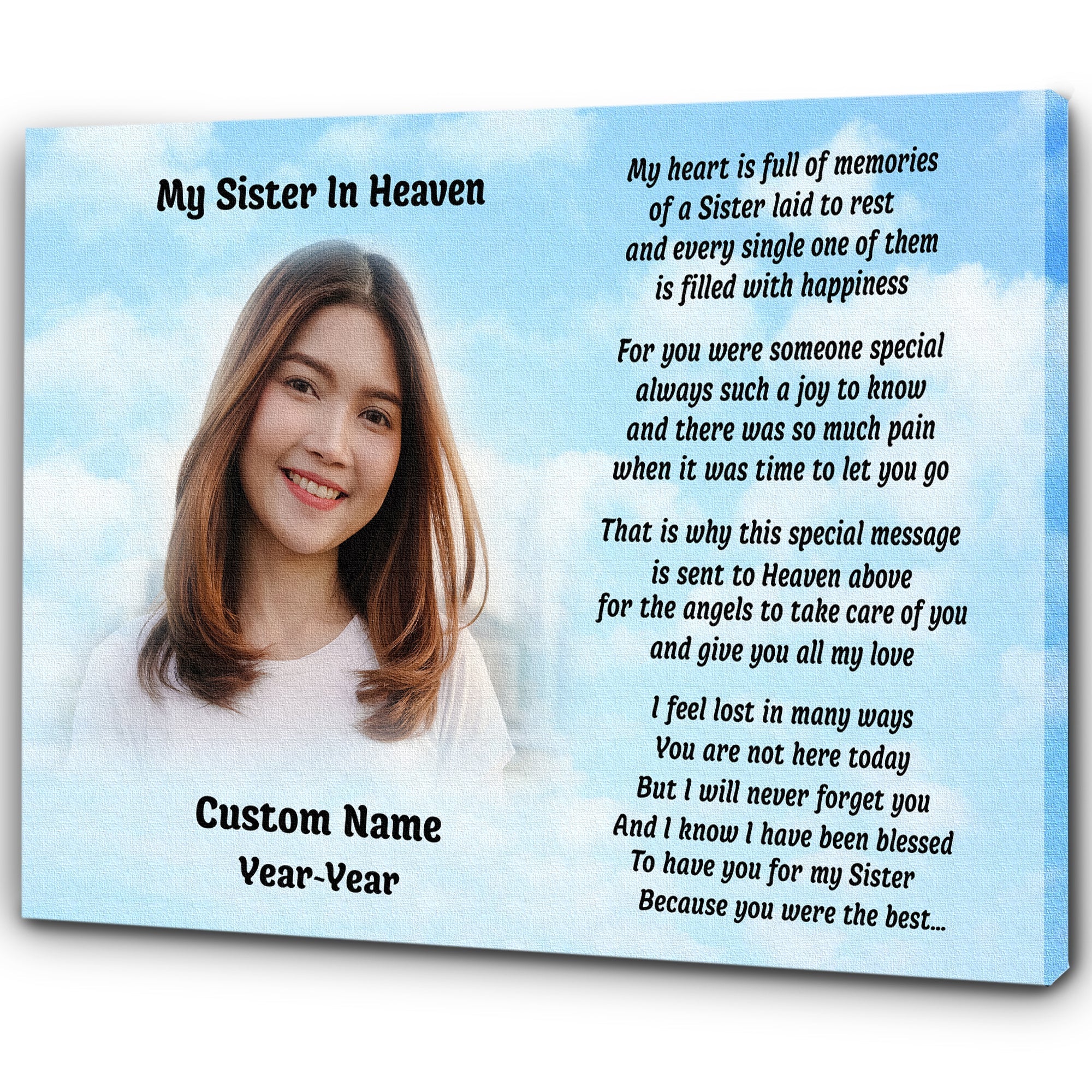 Sister Remembrance, Personalized Memorial Canvas Sister In Heaven Memorial Canvas, Memorial Gift For Loss Of Sister, Custom Canvas Print