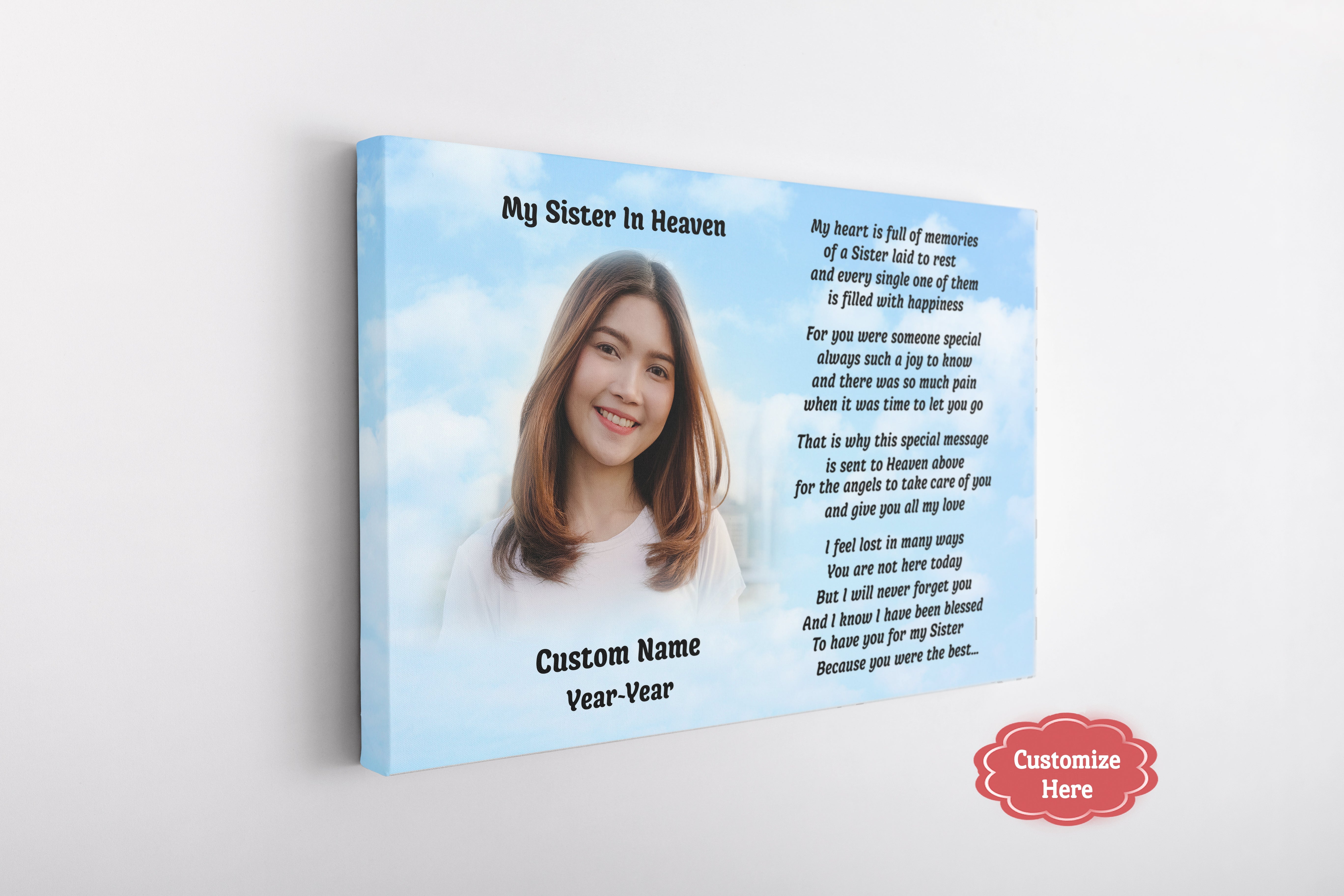 Sister Remembrance, Personalized Memorial Canvas Sister In Heaven Memorial Canvas, Memorial Gift For Loss Of Sister, Custom Canvas Print