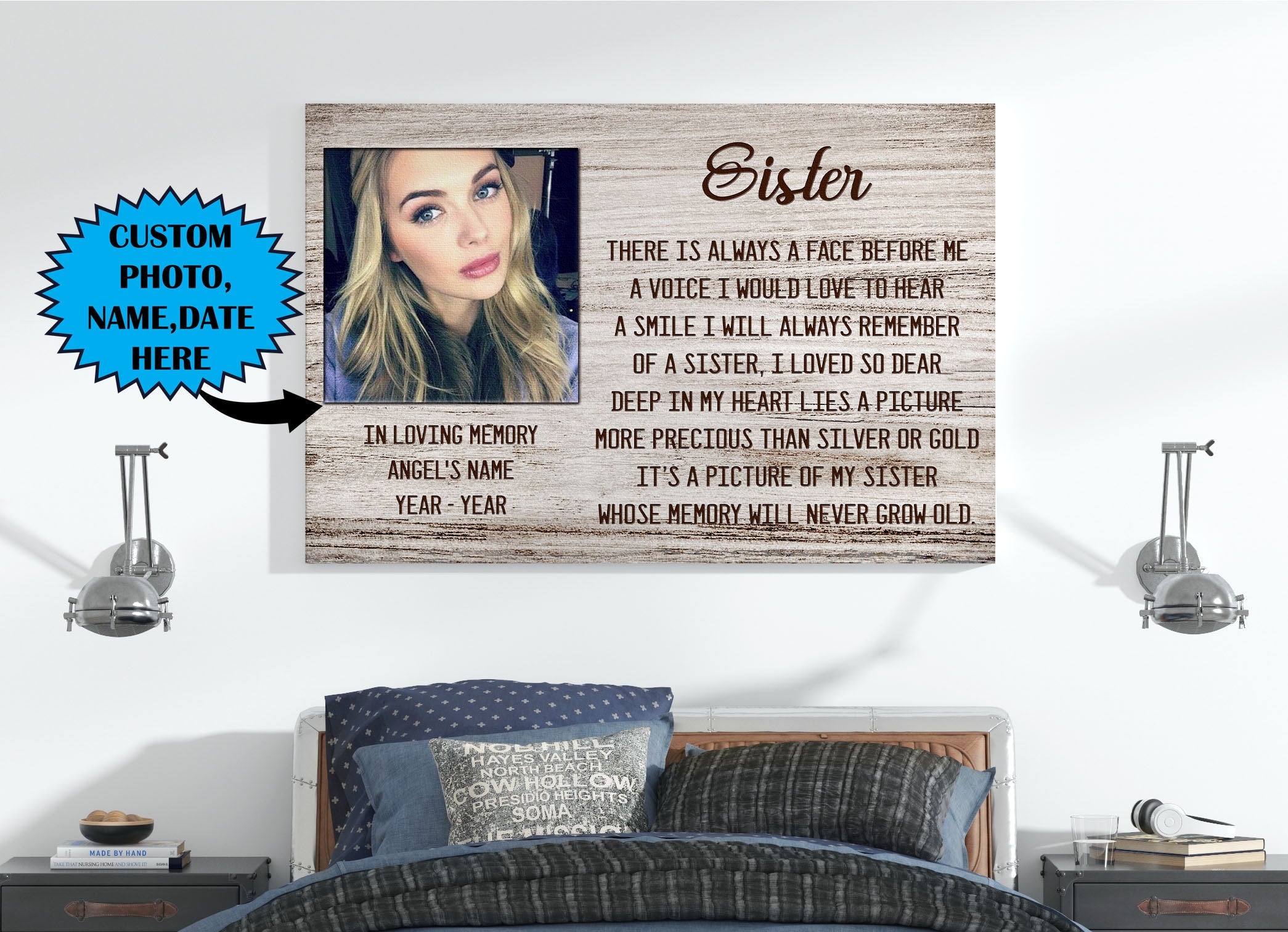 Sister Remembrance Personalized Memorial Canvas Sister Memorial Canvas, Memorial Gift For Loss Of Sister Sympathy, Bereavement Gift