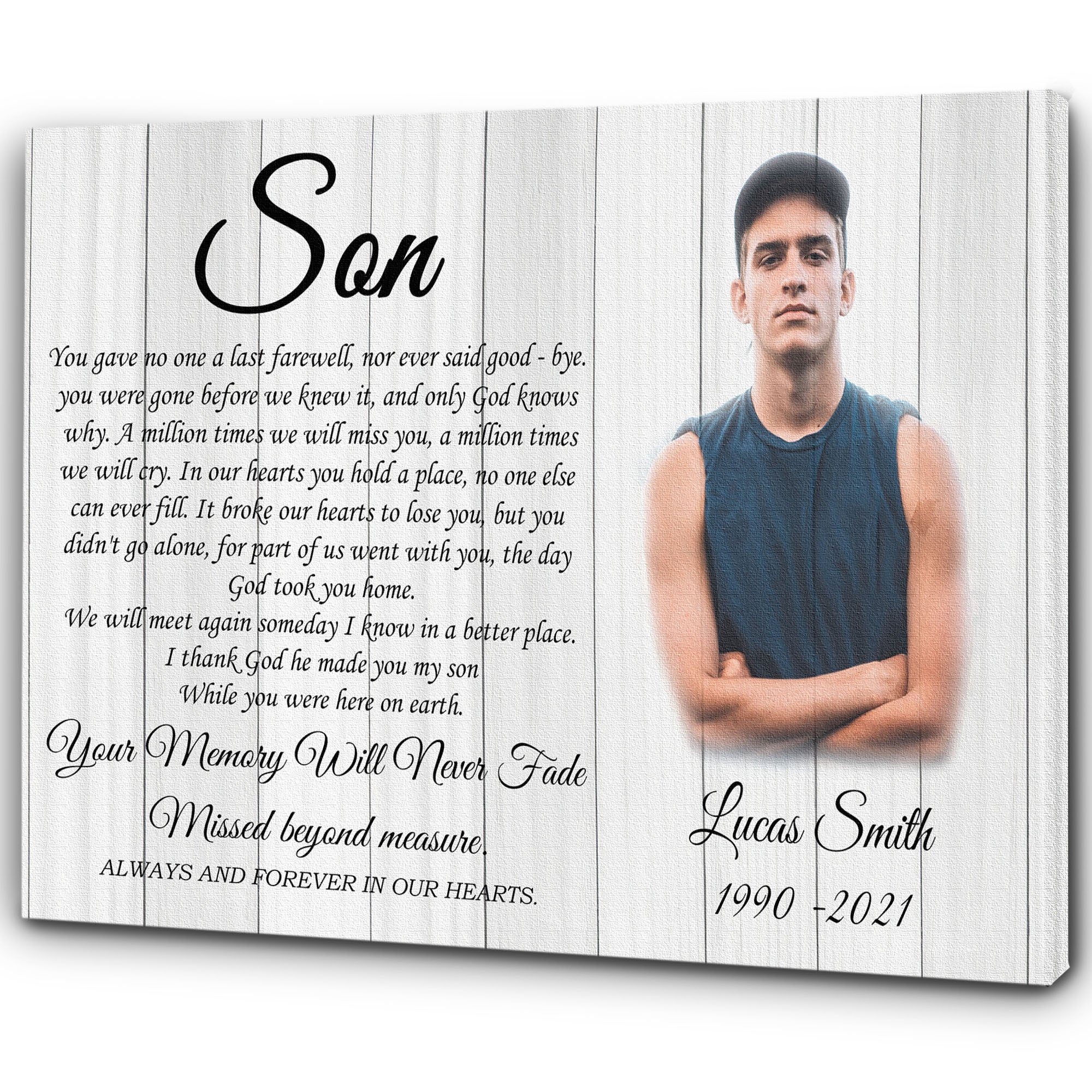 Son Memorial Canvas My Angel Son In Heaven Sympathy Gifts For Loss Of Son In Loving Memory Of Son, Custom Canvas Print