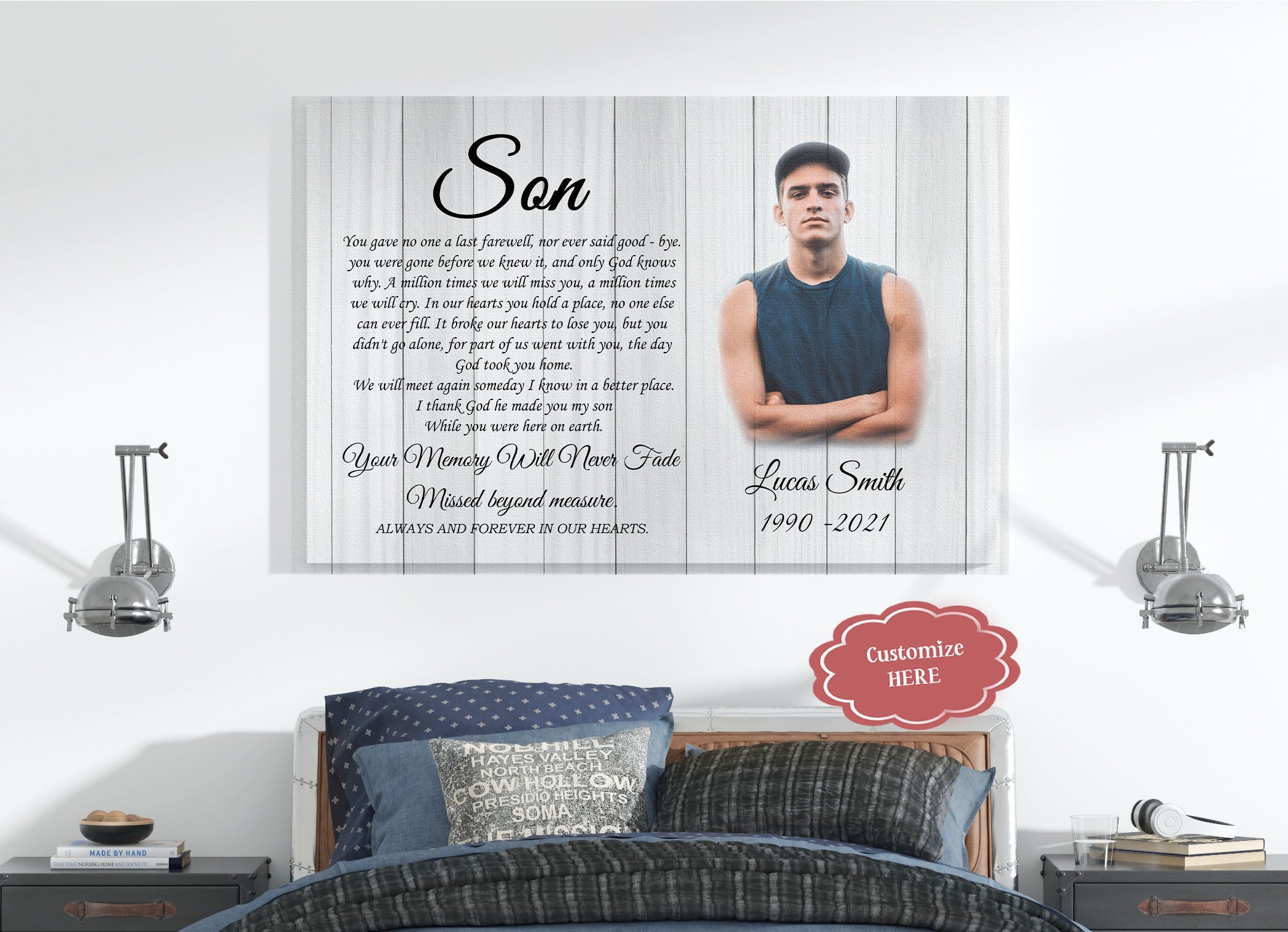 Son Memorial Canvas My Angel Son In Heaven Sympathy Gifts For Loss Of Son In Loving Memory Of Son, Custom Canvas Print