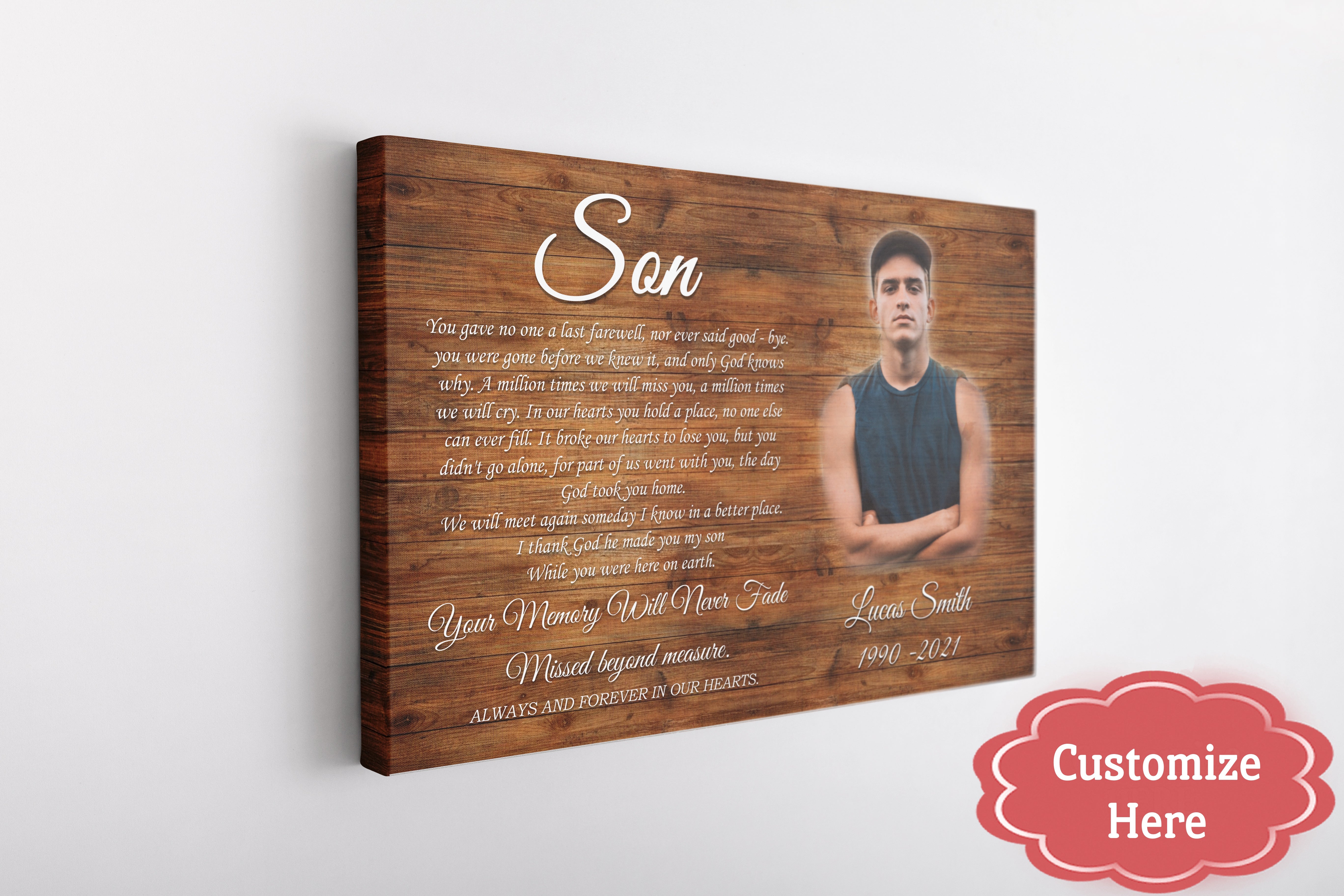 Son Memorial Personalized Canvas My Angel Son In Heaven Canvas Sympathy Gifts For Loss Of Son Memorial Son Canvas In Loving Memory