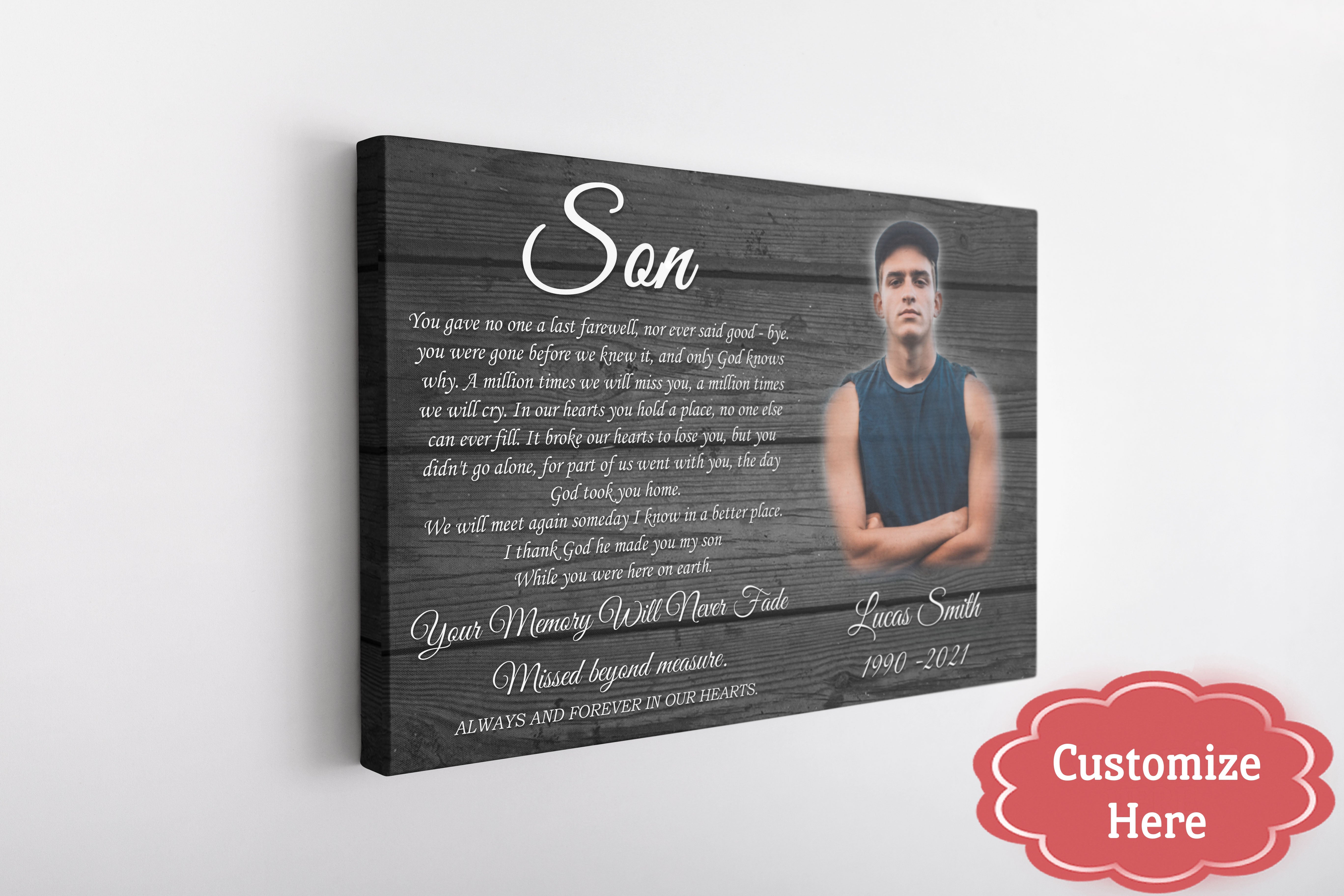Son Memorial Personalized Canvas My Angel Son In Heaven Sympathy Gifts For Loss Of Son Memorial Son Canvas In Loving Memory, Custom Canvas Print