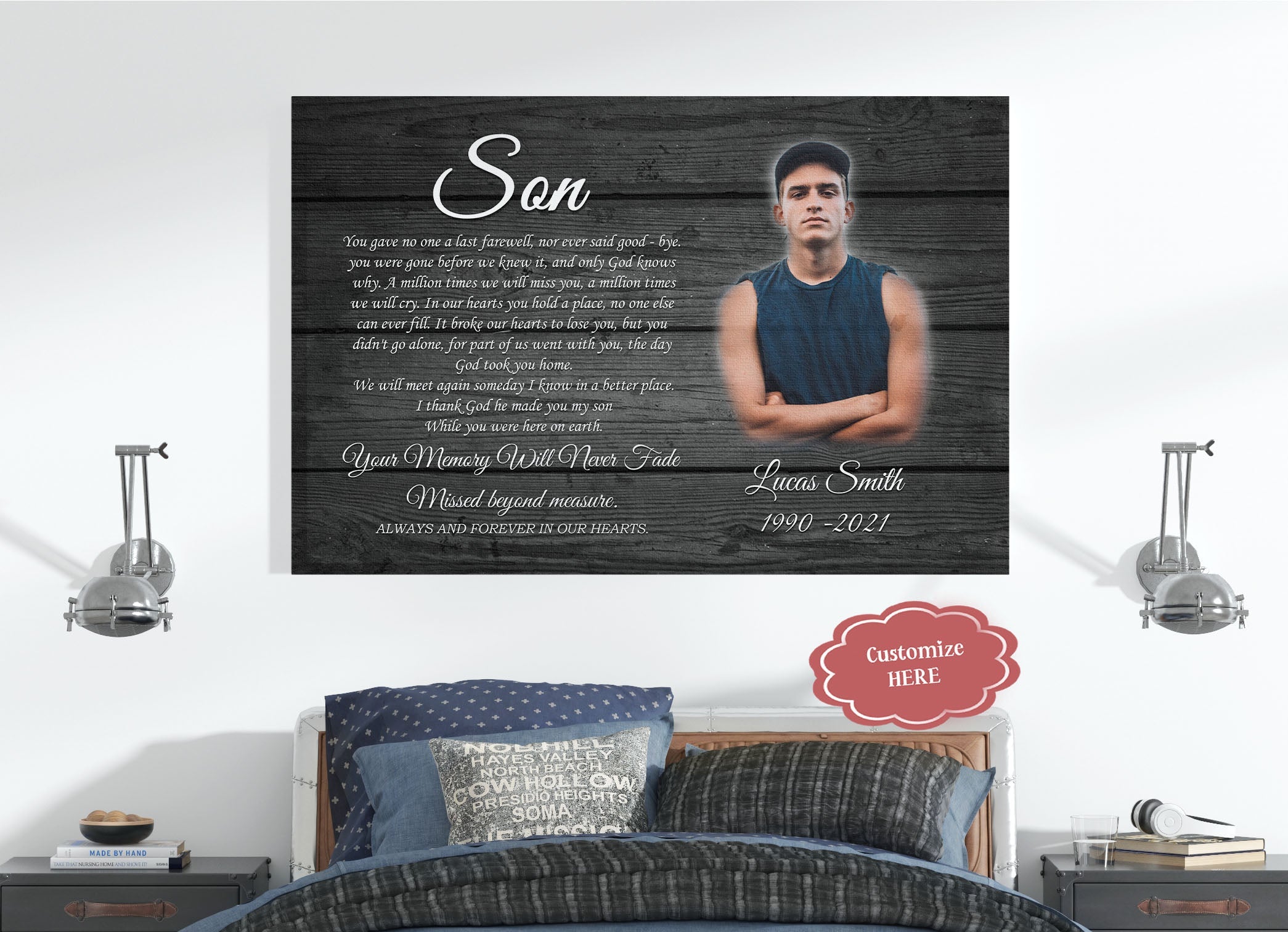 Son Memorial Personalized Canvas My Angel Son In Heaven Sympathy Gifts For Loss Of Son Memorial Son Canvas In Loving Memory, Custom Canvas Print