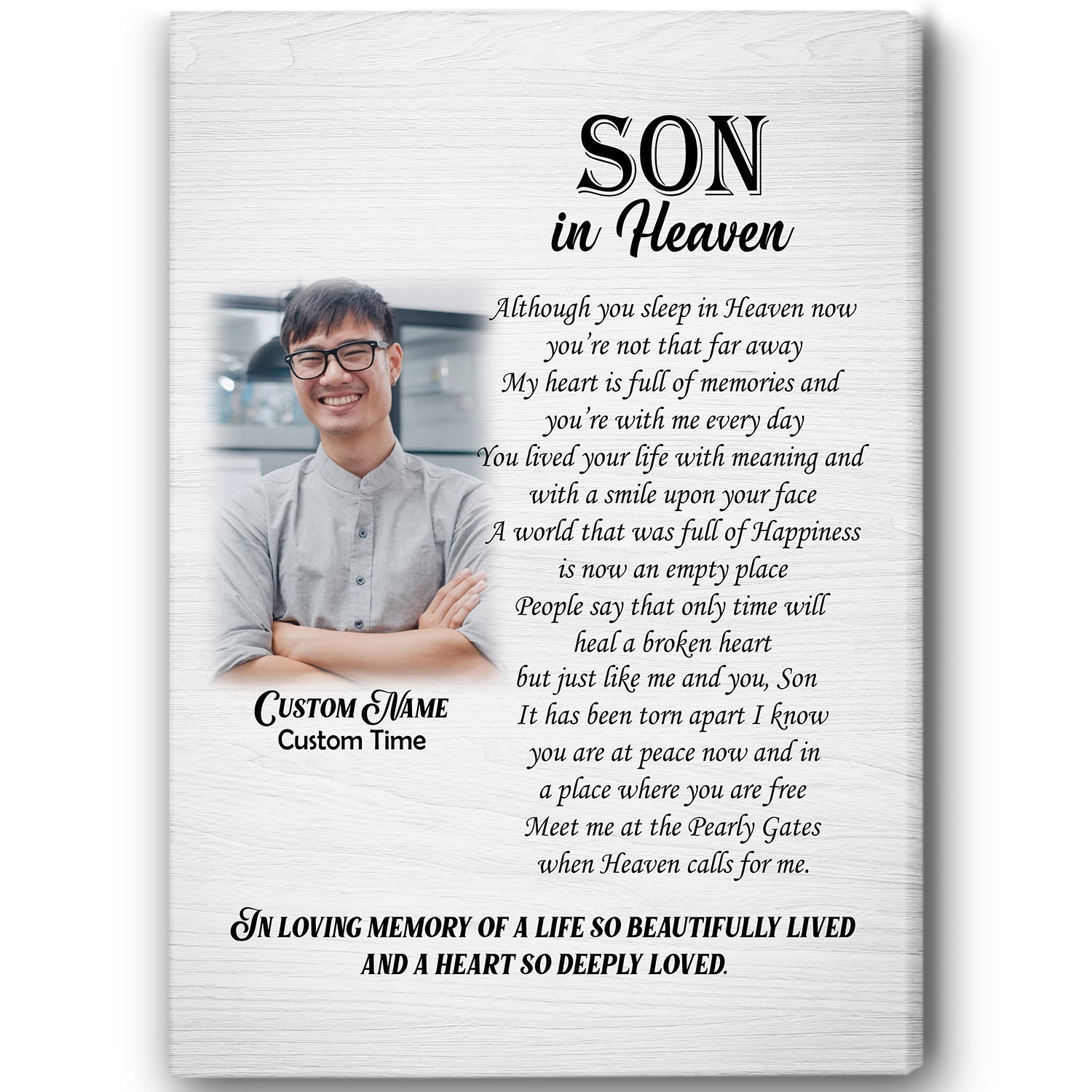 Son Remembrance Canvas, Son In Heaven Personalized Memorial Canvas For Son Sympathy Gift For Loss Of Son In Loving Memory, Custom Canvas Print