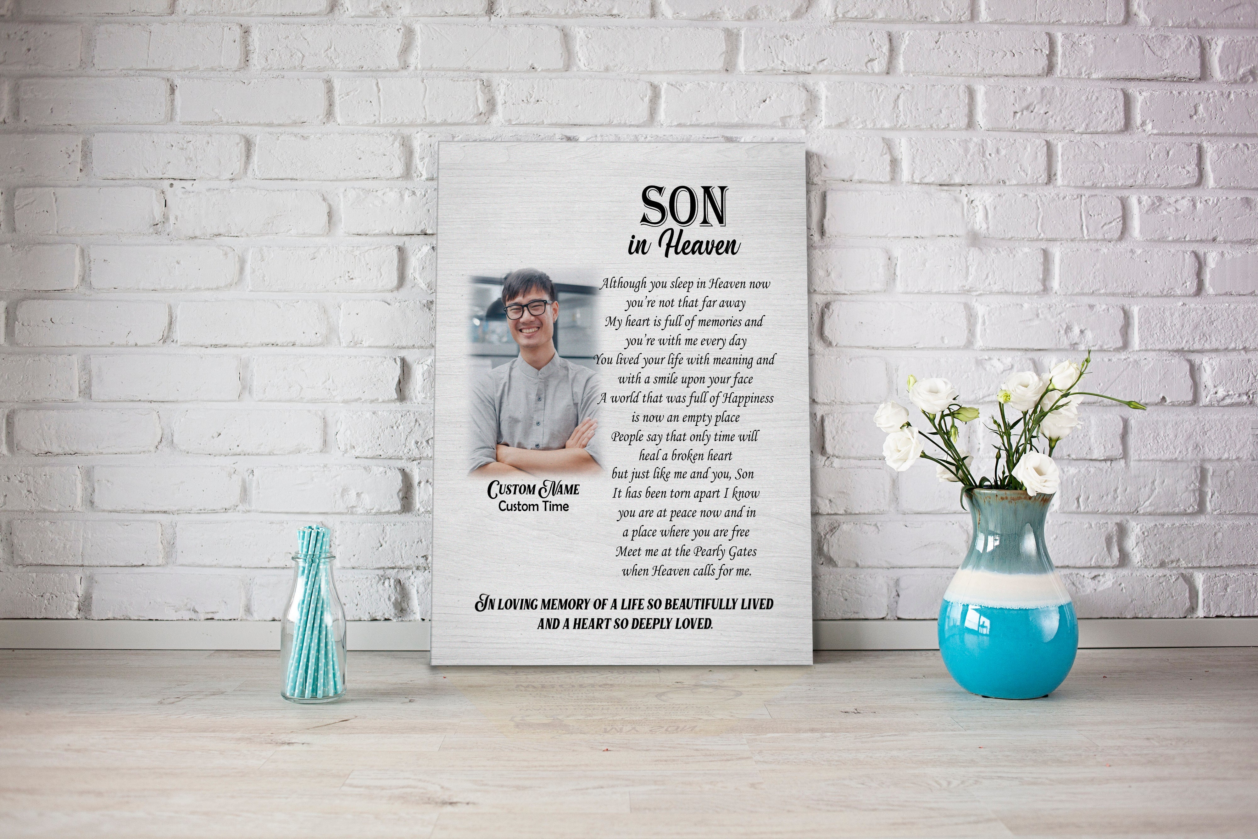Son Remembrance Canvas, Son In Heaven Personalized Memorial Canvas For Son Sympathy Gift For Loss Of Son In Loving Memory, Custom Canvas Print