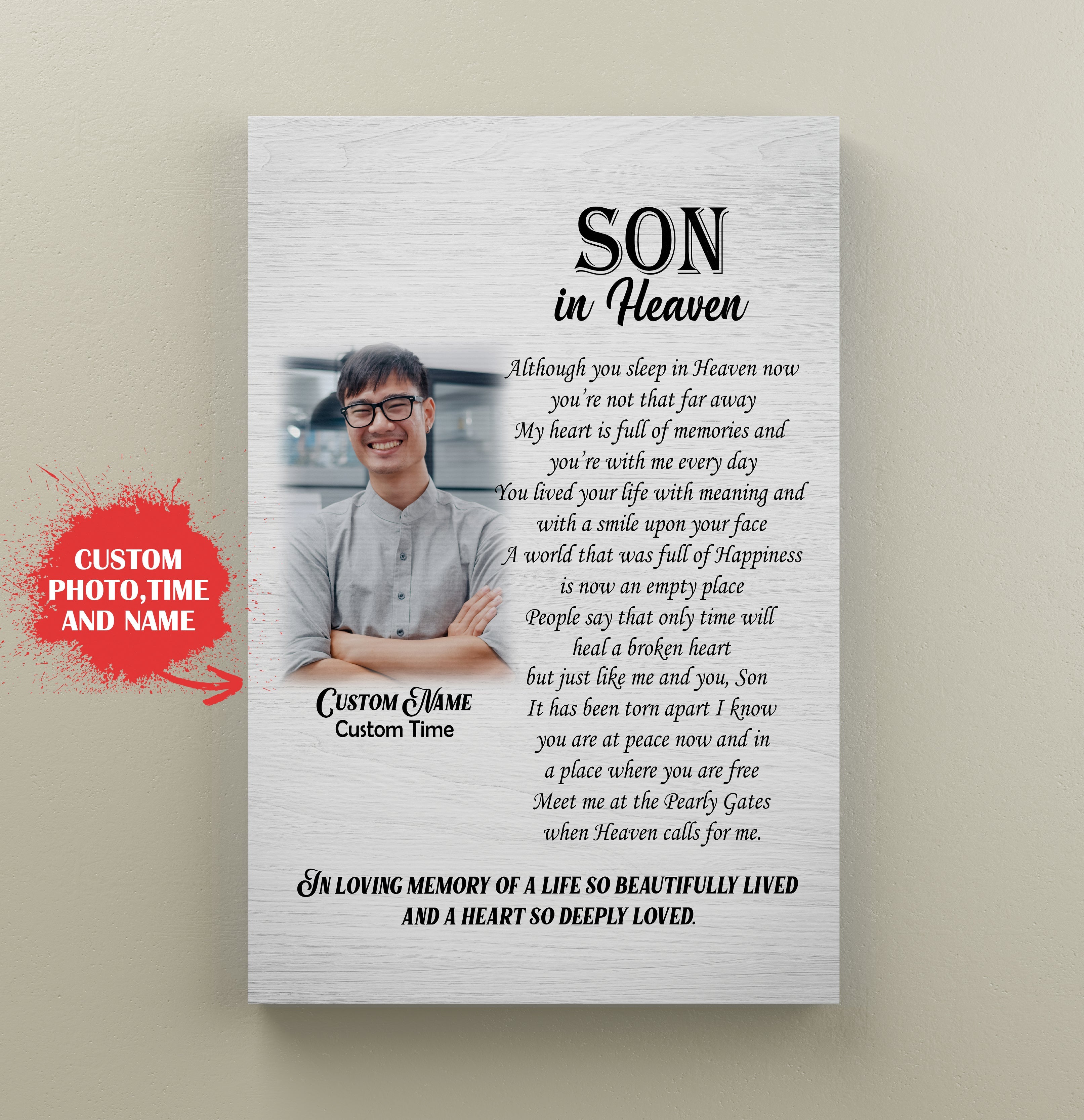 Son Remembrance Canvas, Son In Heaven Personalized Memorial Canvas For Son Sympathy Gift For Loss Of Son In Loving Memory, Custom Canvas Print