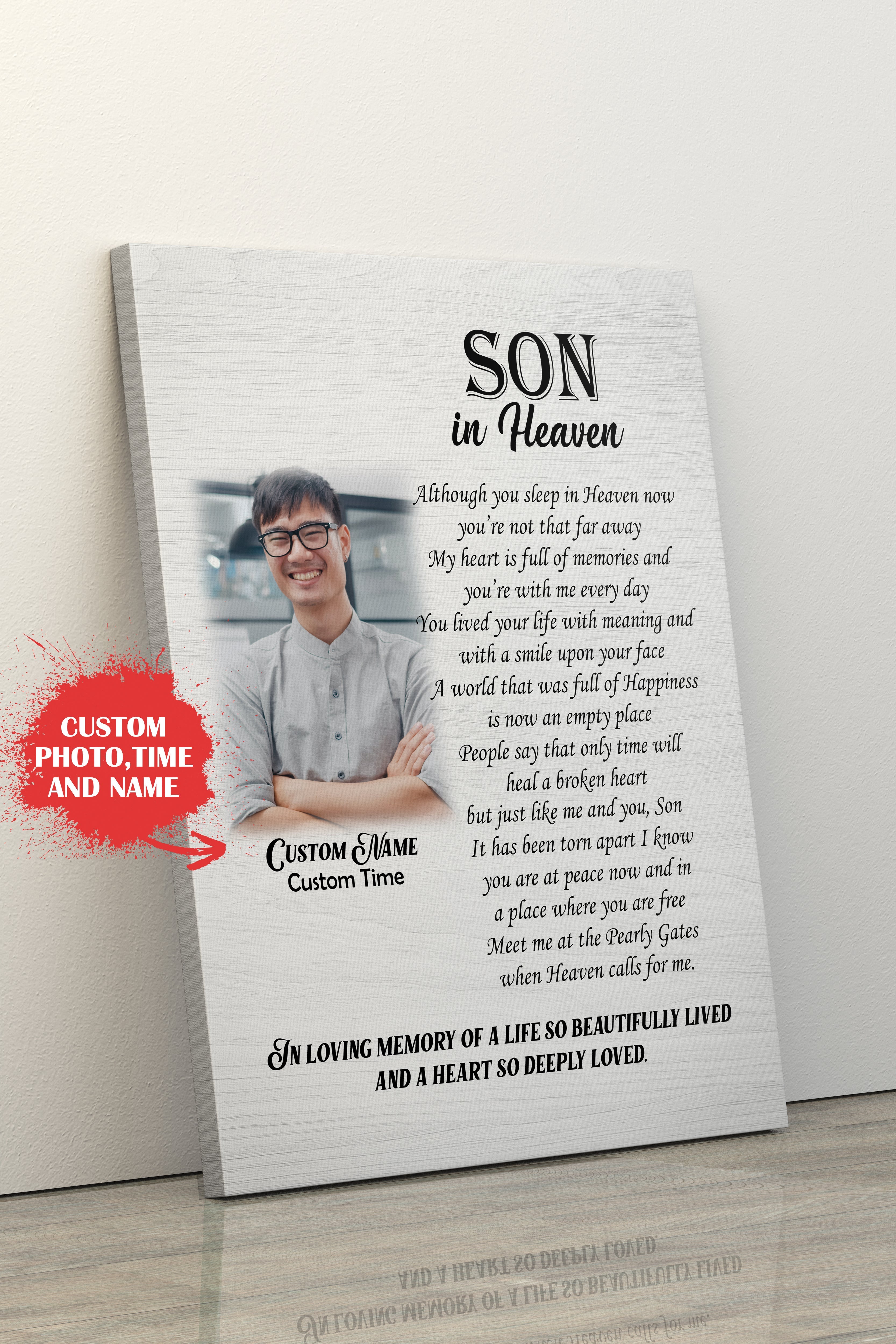 Son Remembrance Canvas, Son In Heaven Personalized Memorial Canvas For Son Sympathy Gift For Loss Of Son In Loving Memory, Custom Canvas Print