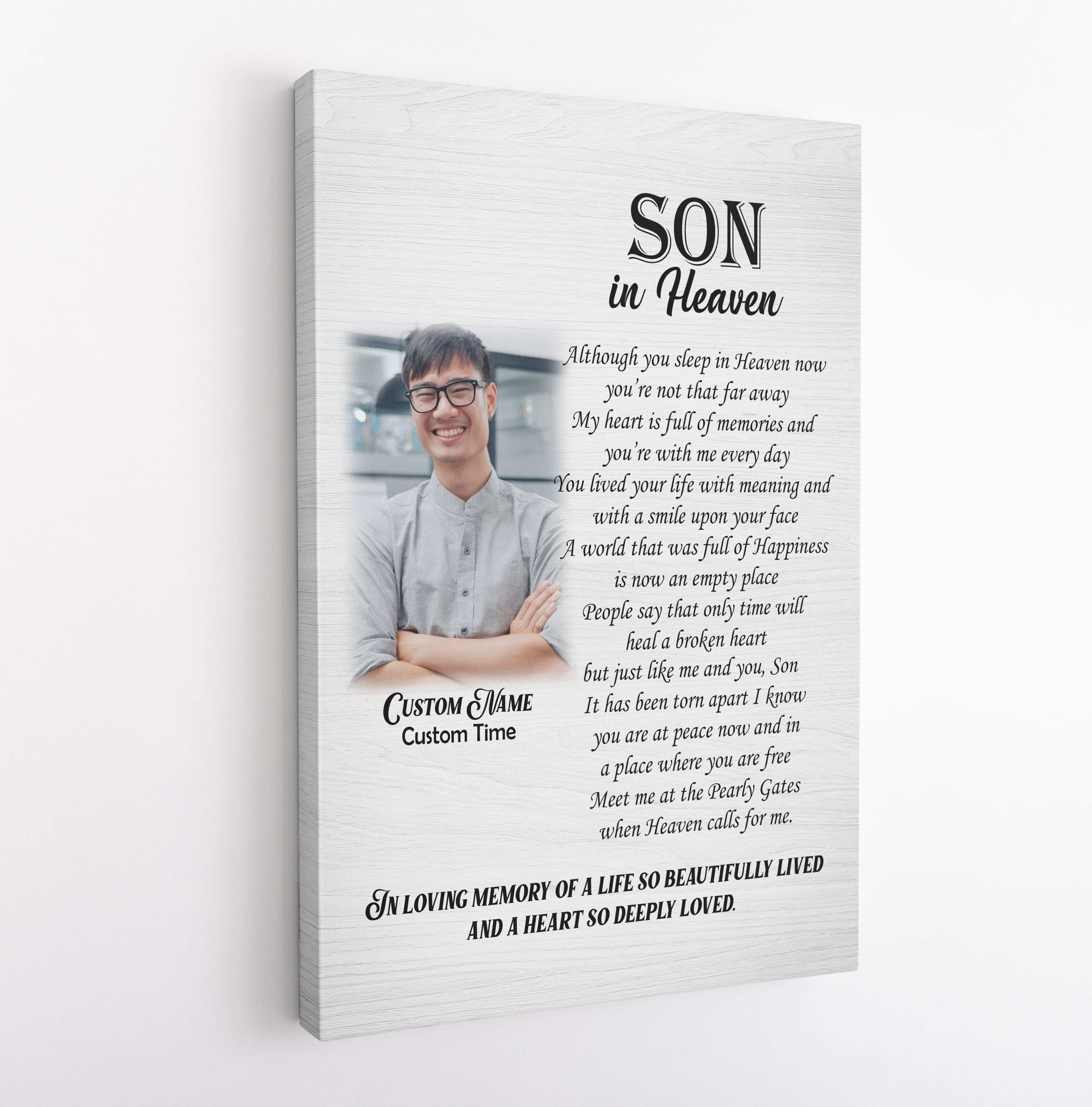Son Remembrance Canvas, Son In Heaven Personalized Memorial Canvas For Son Sympathy Gift For Loss Of Son In Loving Memory, Custom Canvas Print