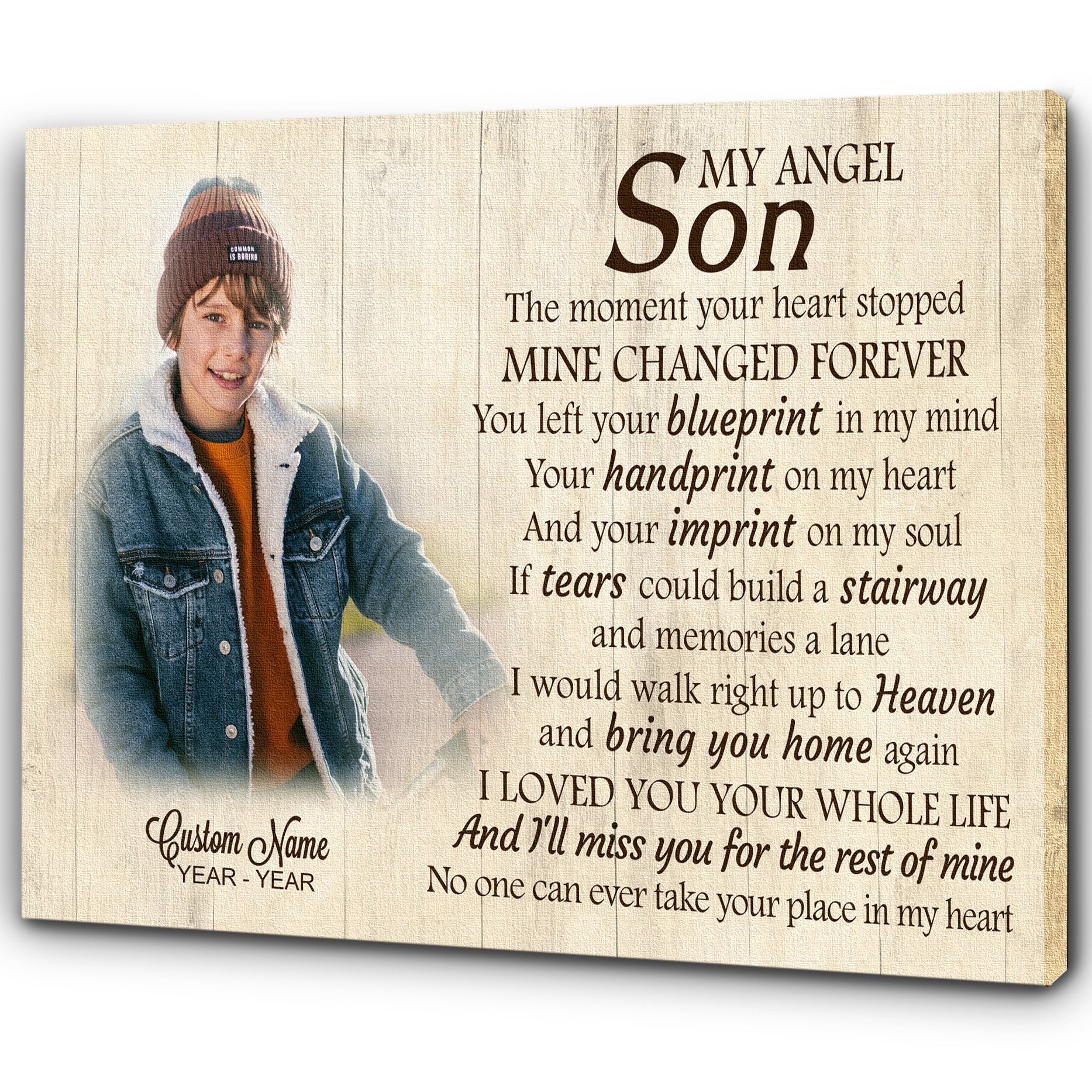 Son Remembrance Personalized Canvas My Angel Son In Heaven Memorial Gifts, Custom Canvas Print