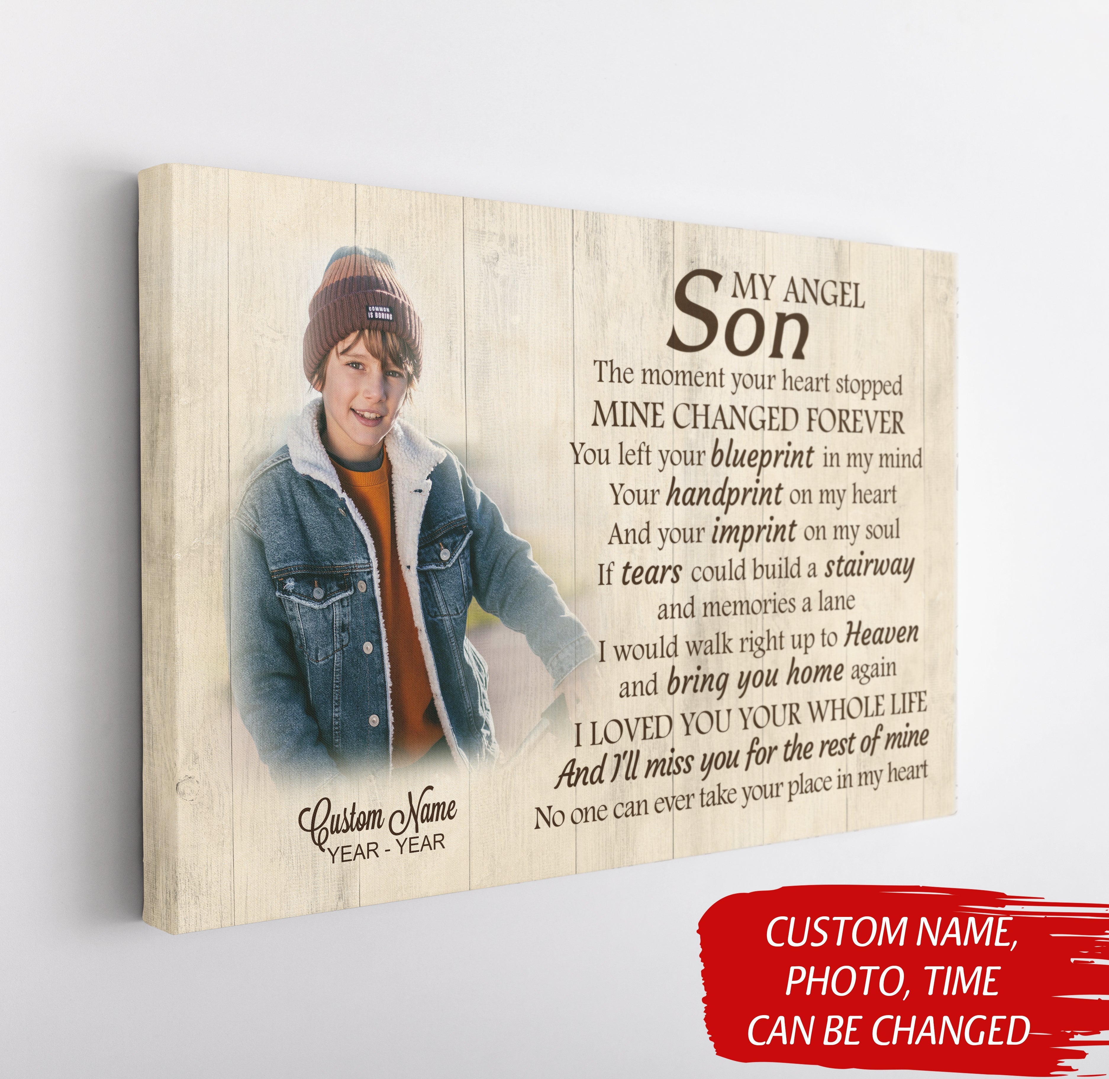 Son Remembrance Personalized Canvas My Angel Son In Heaven Memorial Gifts, Custom Canvas Print
