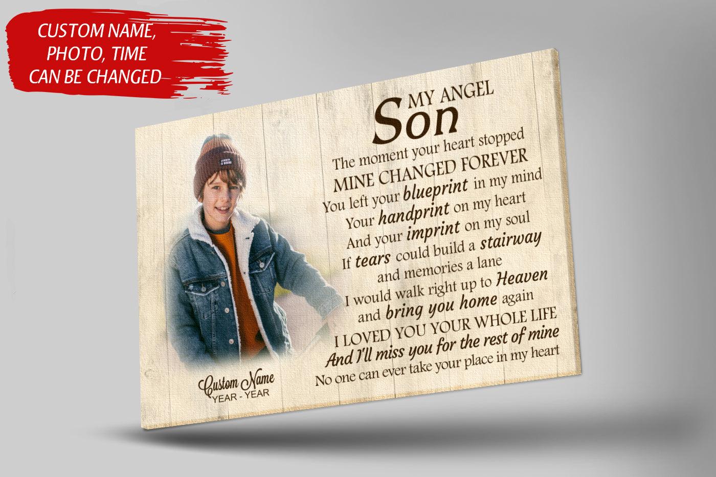 Son Remembrance Personalized Canvas My Angel Son In Heaven Memorial Gifts, Custom Canvas Print