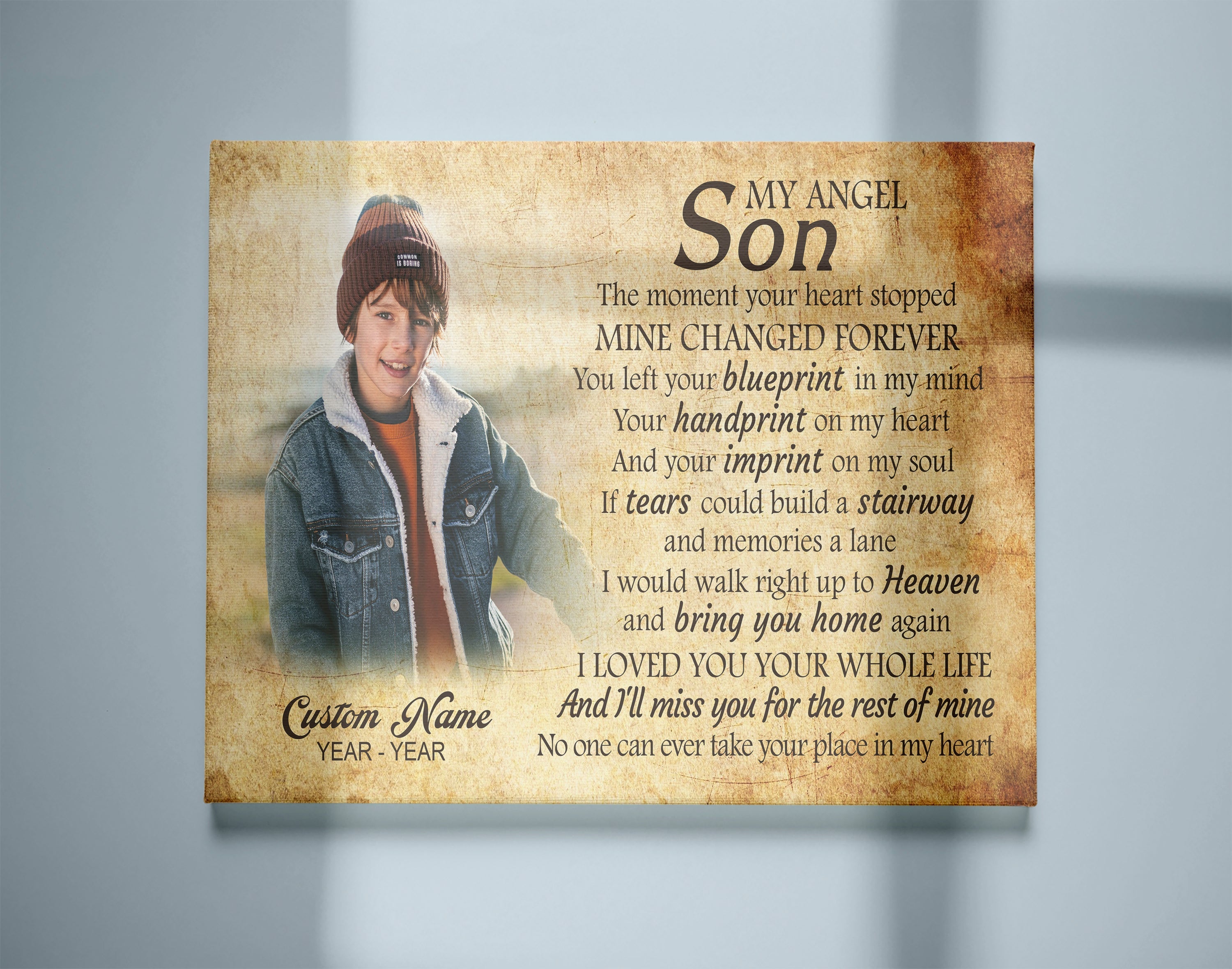 Son Remembrance Personalized Canvas My Angel Son In Heaven Memorial Gifts, Sympathy Gifts For Loss Of Son, Youth Cancer Condolence Gift
