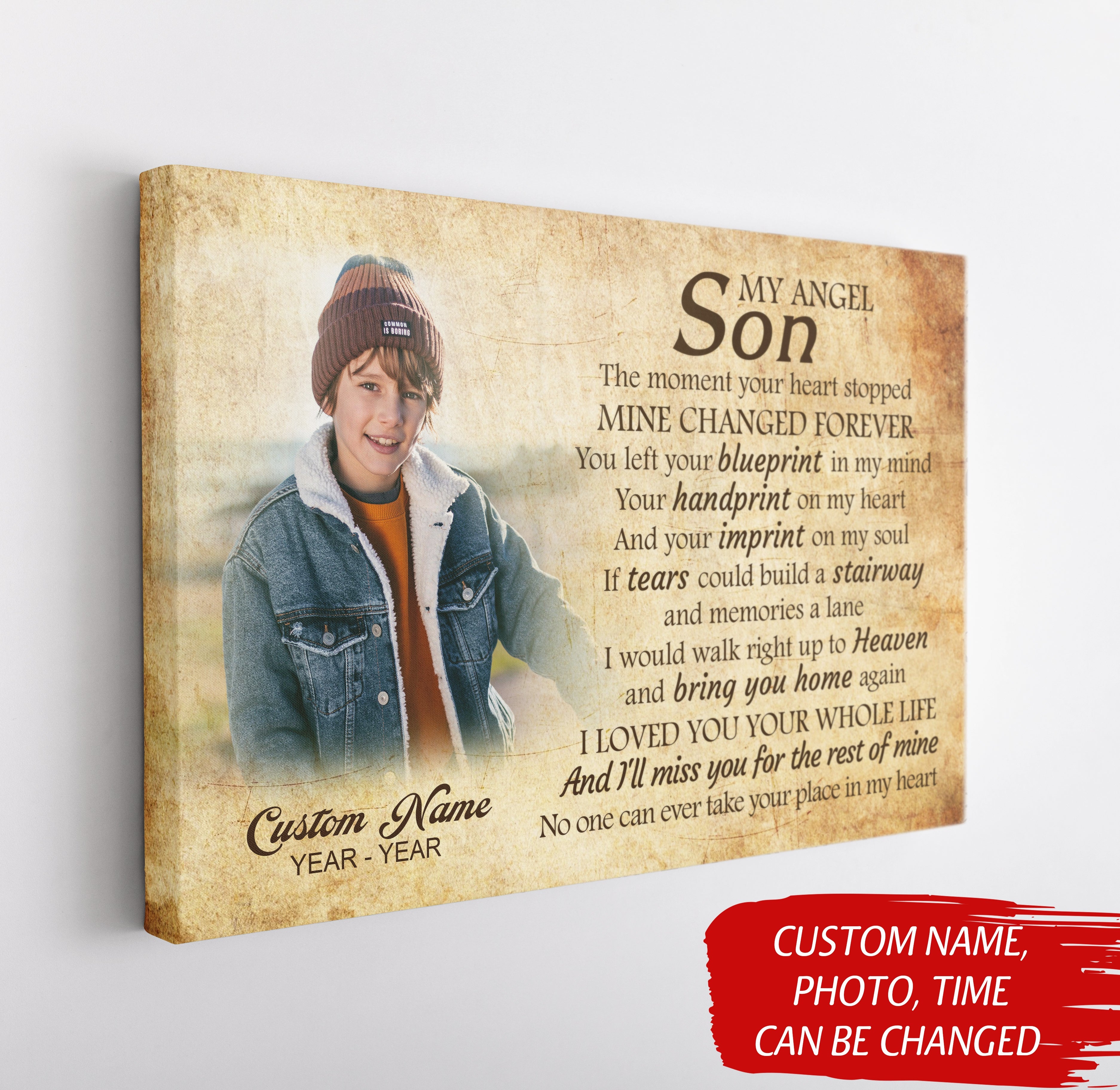 Son Remembrance Personalized Canvas My Angel Son In Heaven Memorial Gifts, Sympathy Gifts For Loss Of Son, Youth Cancer Condolence Gift