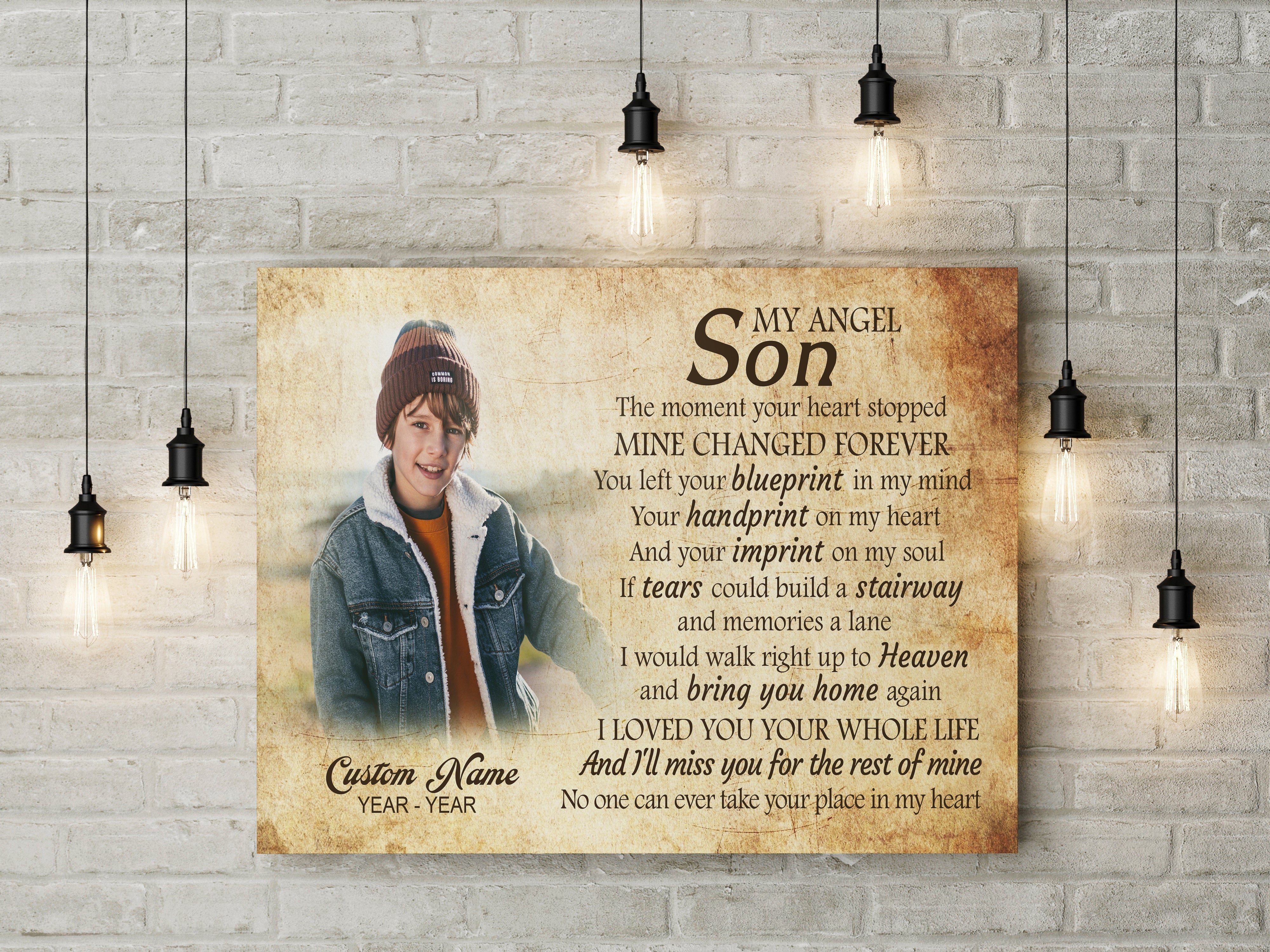 Son Remembrance Personalized Canvas My Angel Son In Heaven Memorial Gifts, Sympathy Gifts For Loss Of Son, Youth Cancer Condolence Gift