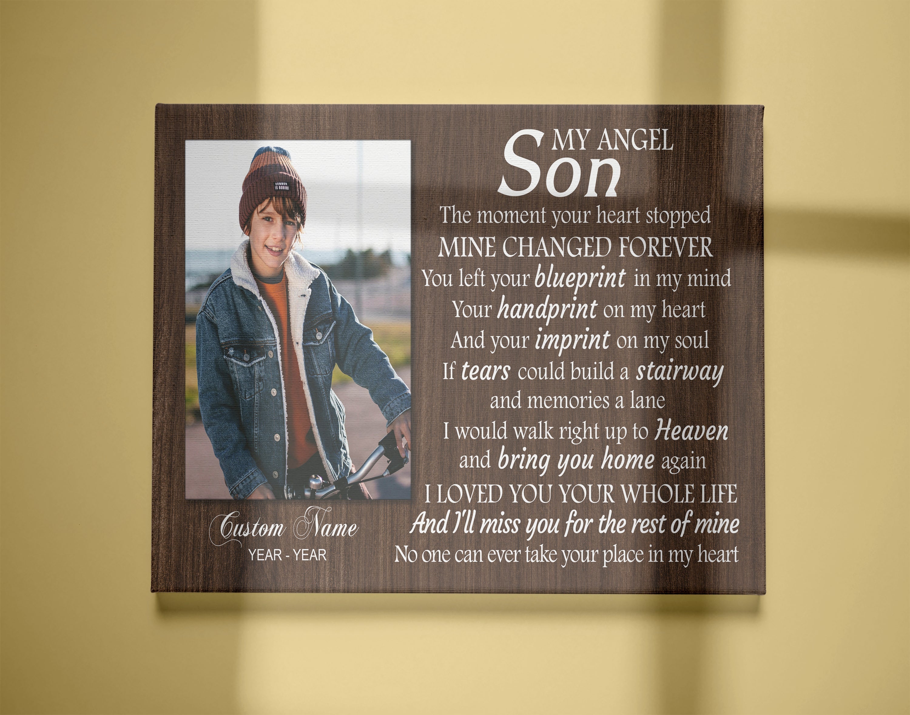 Son Remembrance Personalized Canvas My Angel Son In Heaven Memorial Gifts, Sympathy Gifts For Loss Of Son, Youth Cancer Condolence Gifts