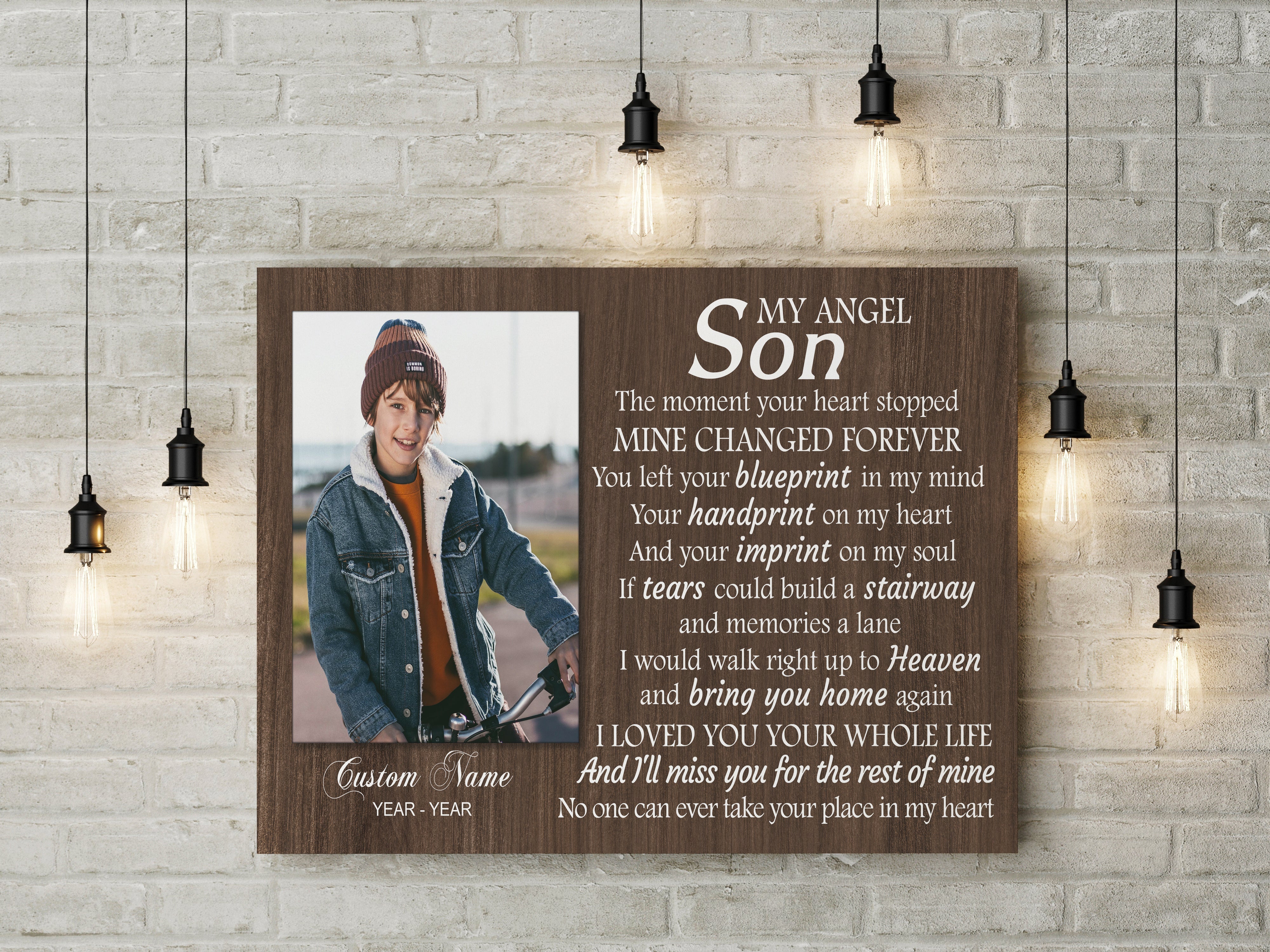 Son Remembrance Personalized Canvas My Angel Son In Heaven Memorial Gifts, Sympathy Gifts For Loss Of Son, Youth Cancer Condolence Gifts