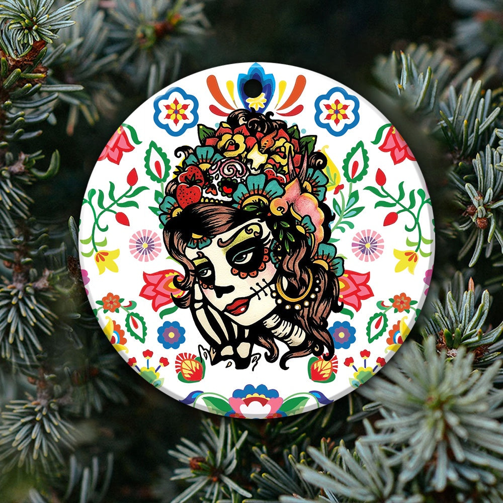 Sugar Skull Girl Ornament Skull Ornament Day Of The Dead Sugar Skull Girl Tattoo Art Print Dia De Los Muertos Hanging Ornament Tree Decor, Car Decorations
