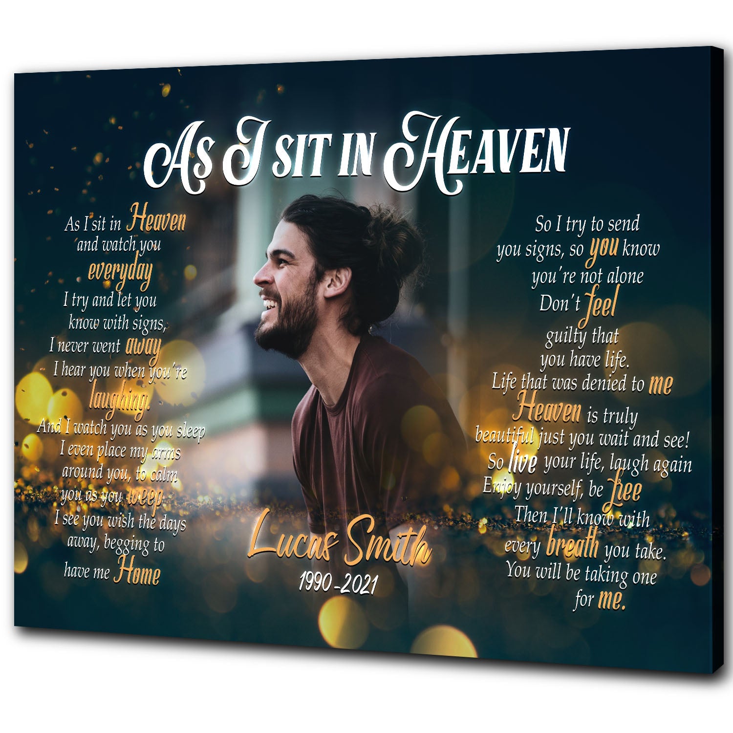 Sympathy Son Canvas As I Sit In Heaven And Watch You Everyday Canvas Wall Art I Never Went Away Canvas Remembrance Gift