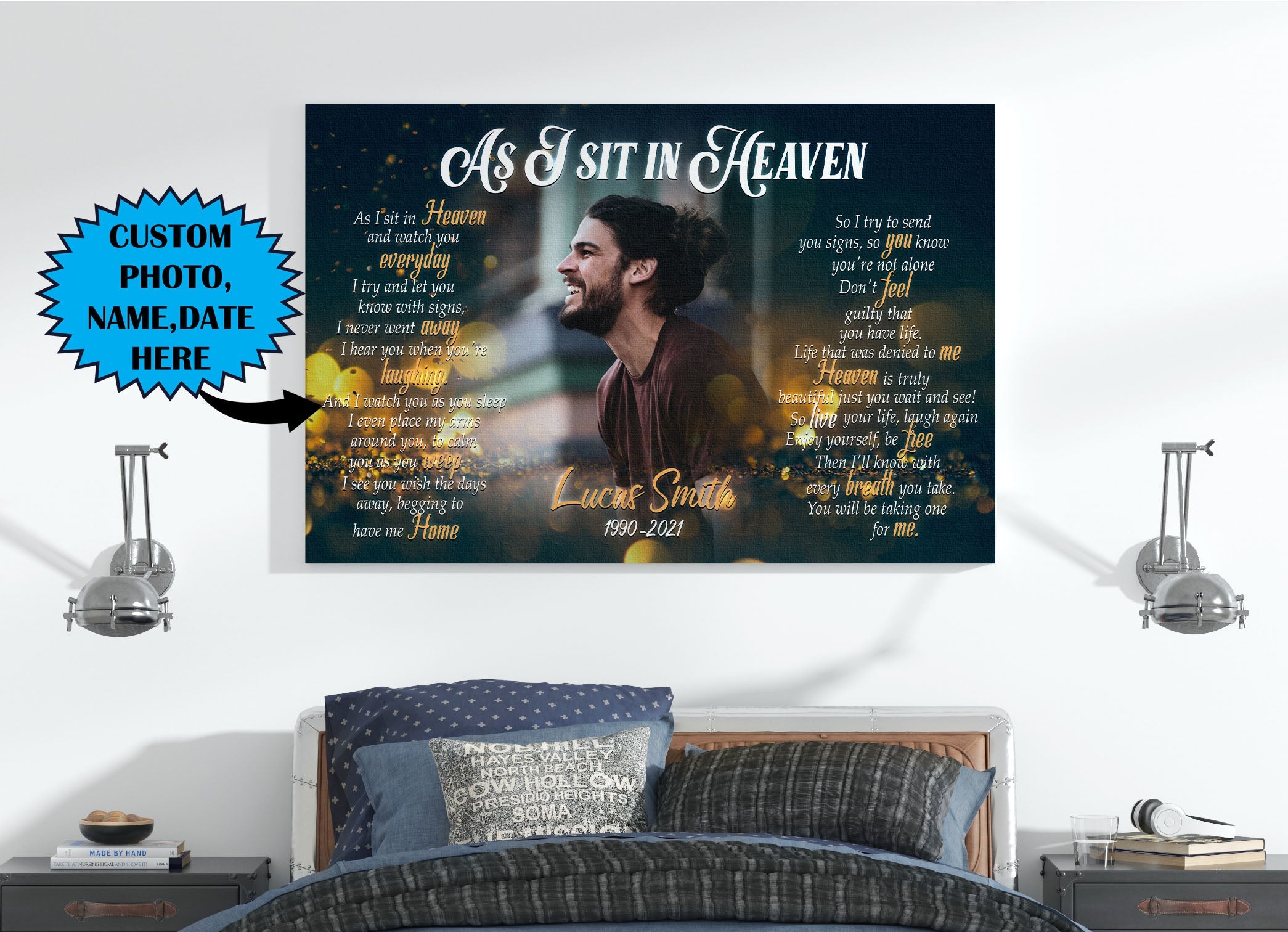 Sympathy Son Canvas As I Sit In Heaven And Watch You Everyday Canvas Wall Art I Never Went Away Canvas Remembrance Gift