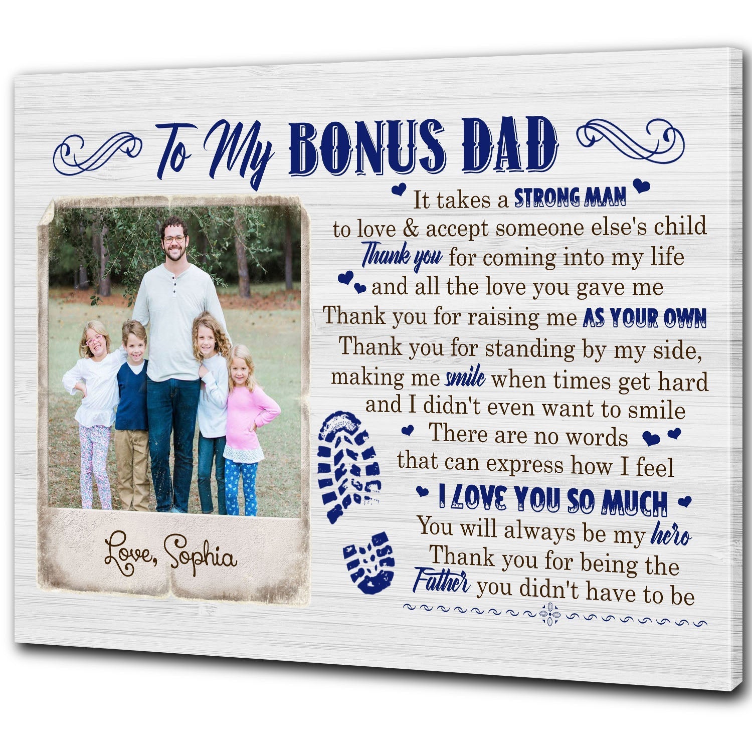 To My Bonus Dad Personalized Canvas Fathers Day Gift For Step Dad Step Father Bonus Father Gift