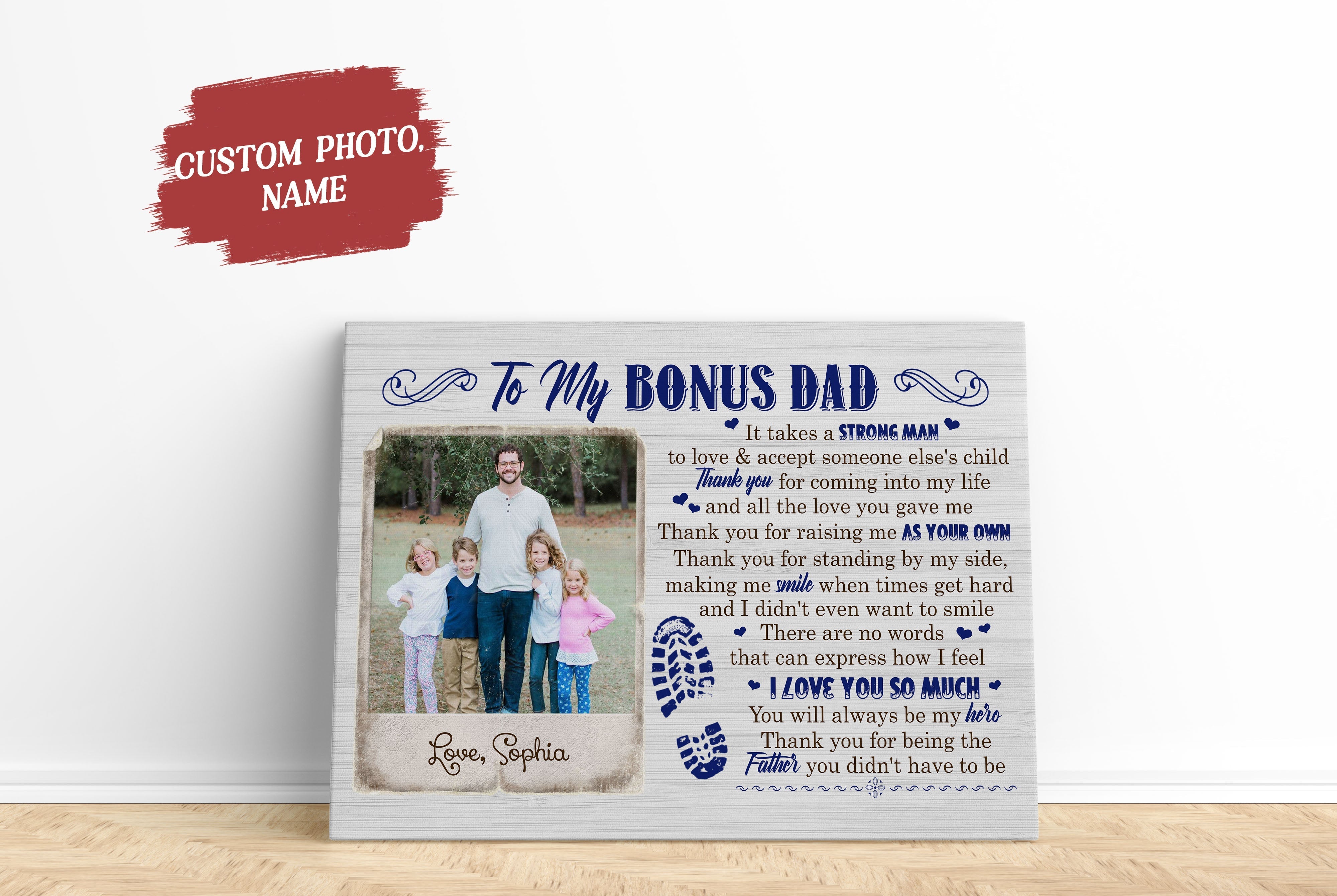 To My Bonus Dad Personalized Canvas Fathers Day Gift For Step Dad Step Father Bonus Father Gift