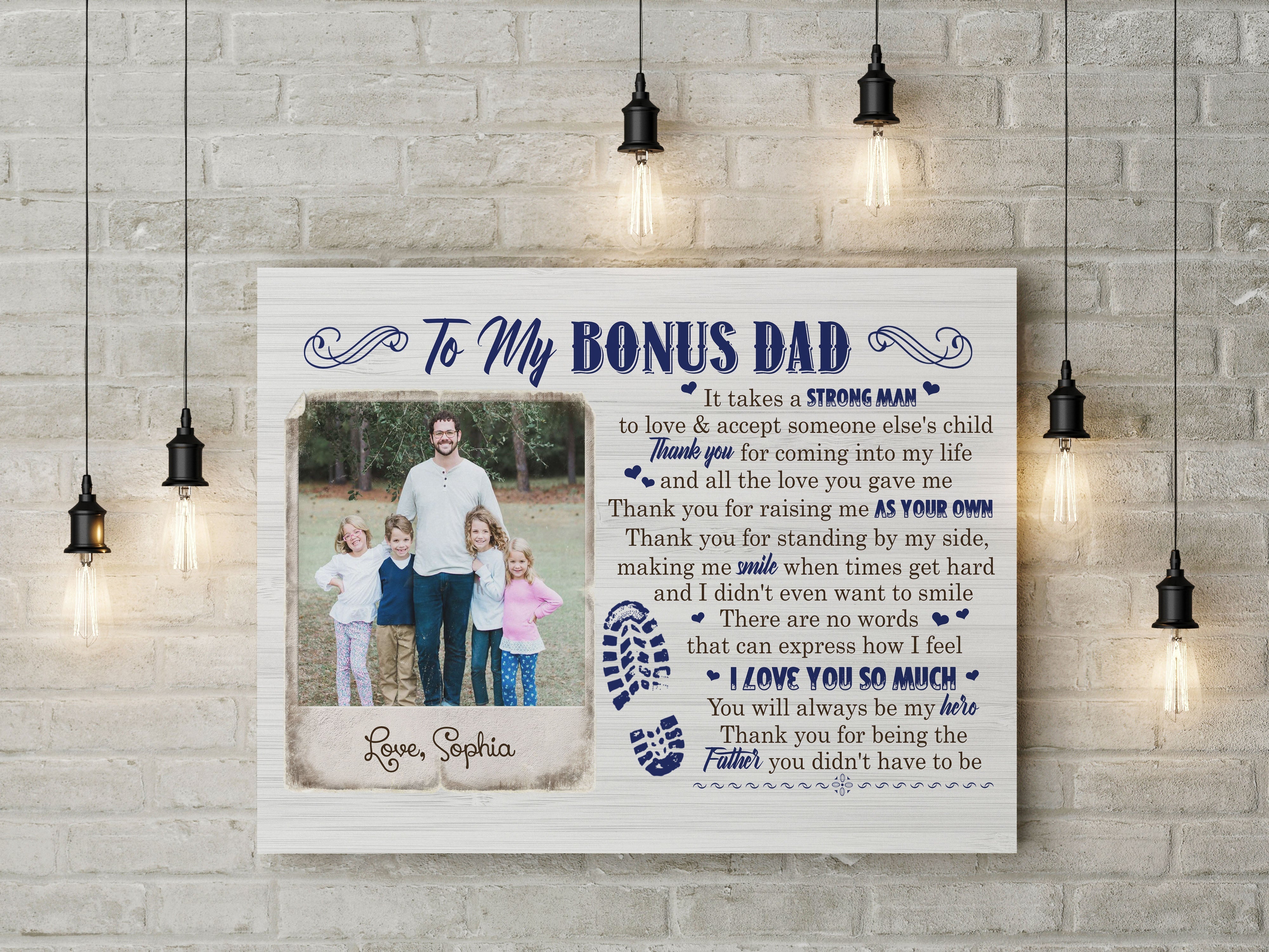 To My Bonus Dad Personalized Canvas Fathers Day Gift For Step Dad Step Father Bonus Father Gift