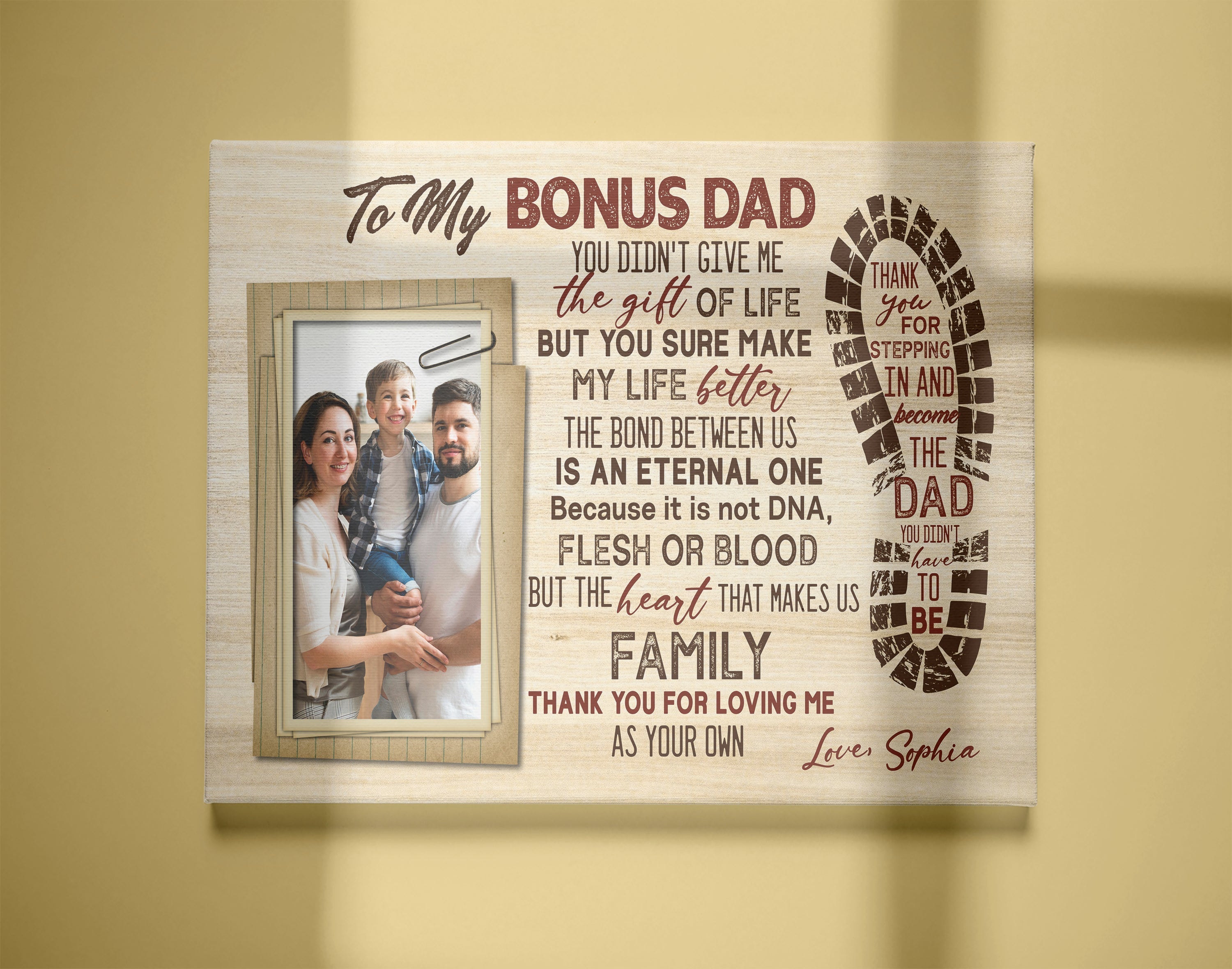 To My Bonus Dad Personalized Canvas Fathers Day Gift For Step Dad Step Father Gift From Step Child
