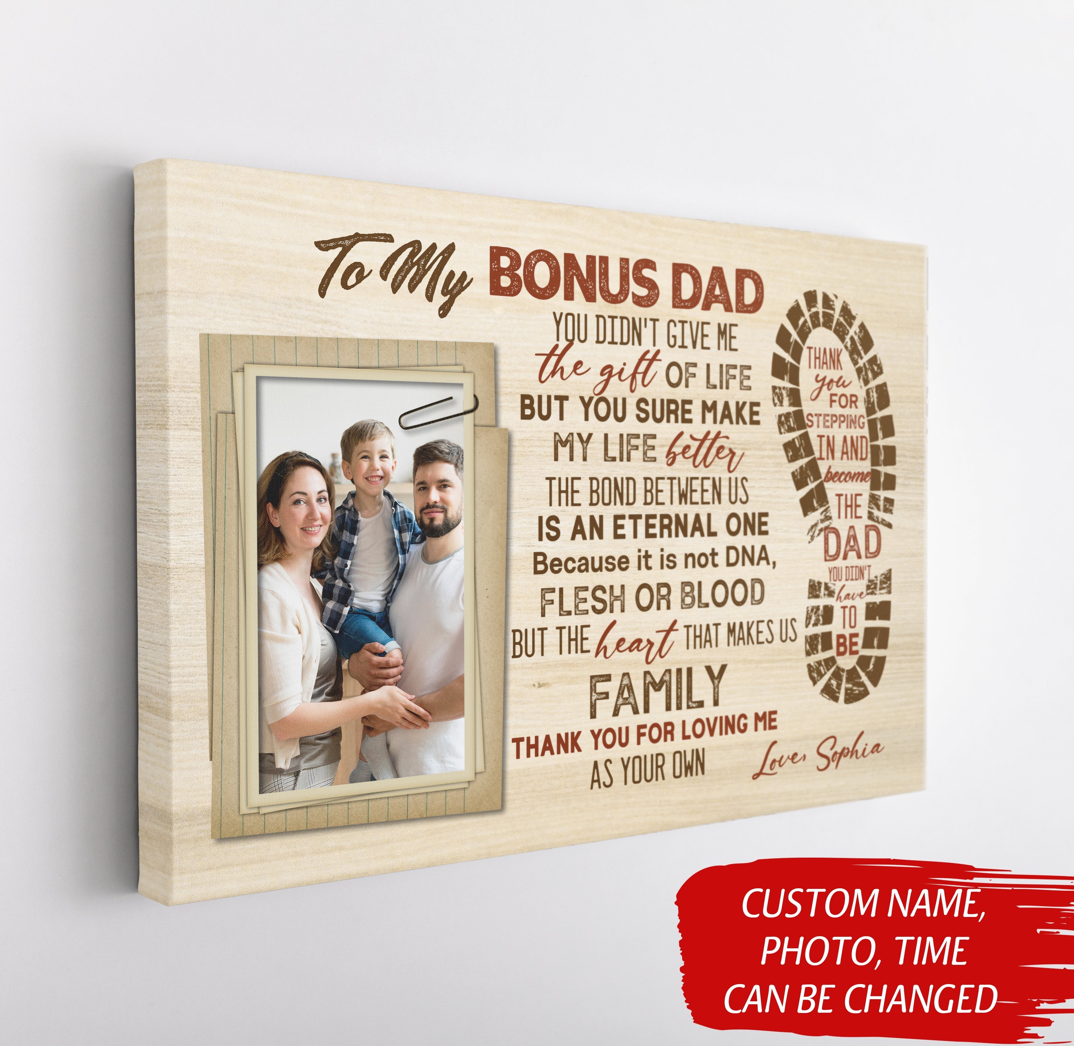 To My Bonus Dad Personalized Canvas Fathers Day Gift For Step Dad Step Father Gift From Step Child