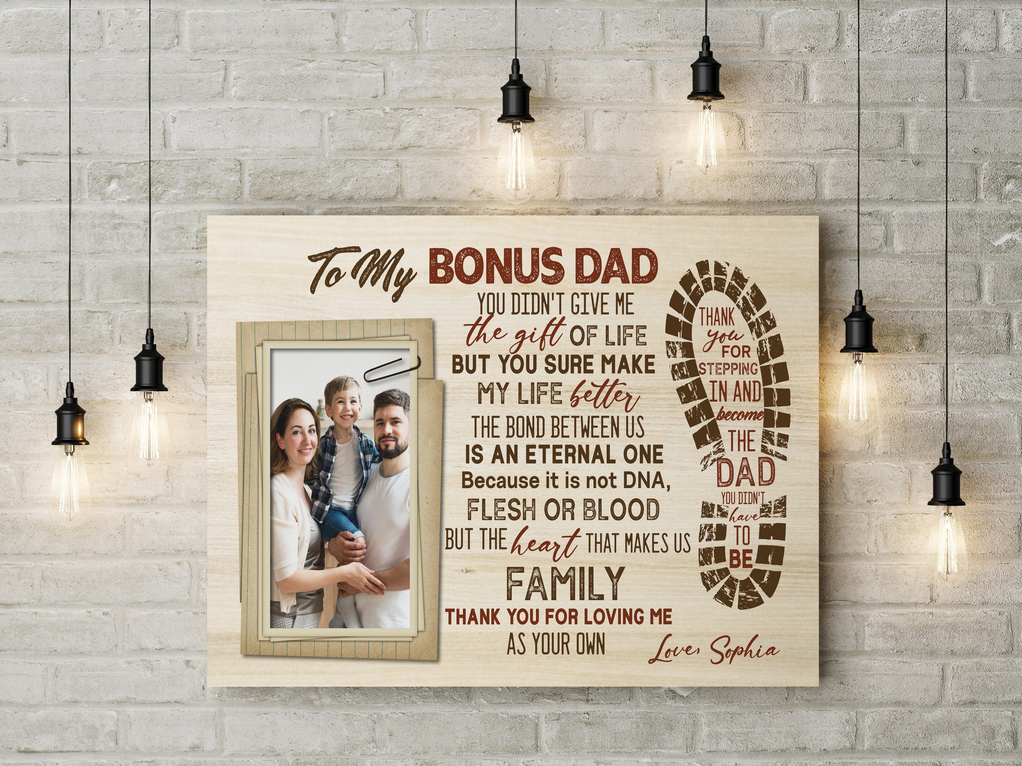 To My Bonus Dad Personalized Canvas Fathers Day Gift For Step Dad Step Father Gift From Step Child