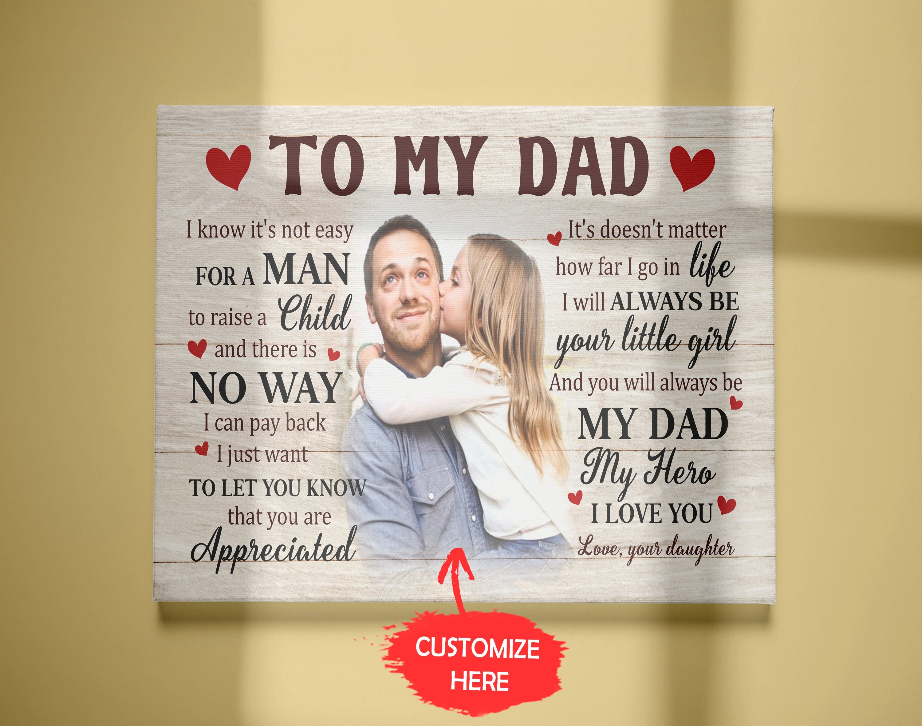 To My Dad Canvas, Personalized Gifts For Dad From Daughter, Wall Art Gifts For Dad On Birthday, Family Day, Father'S Day