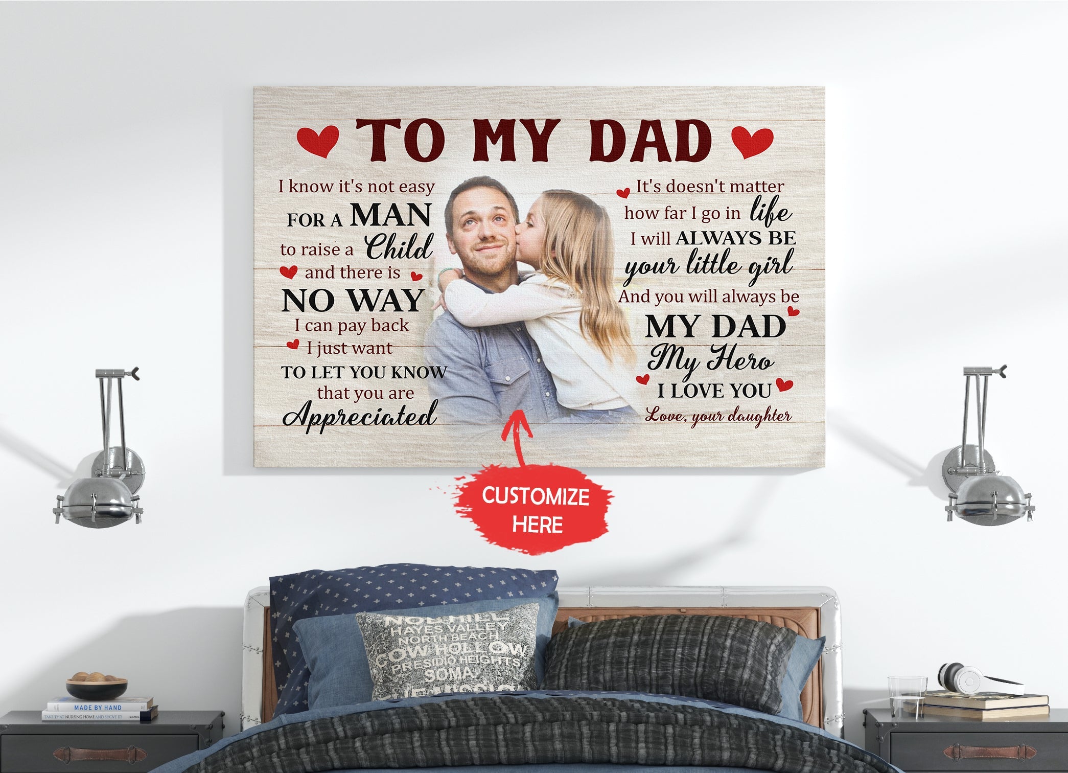 To My Dad Canvas, Personalized Gifts For Dad From Daughter, Wall Art Gifts For Dad On Birthday, Family Day, Father'S Day