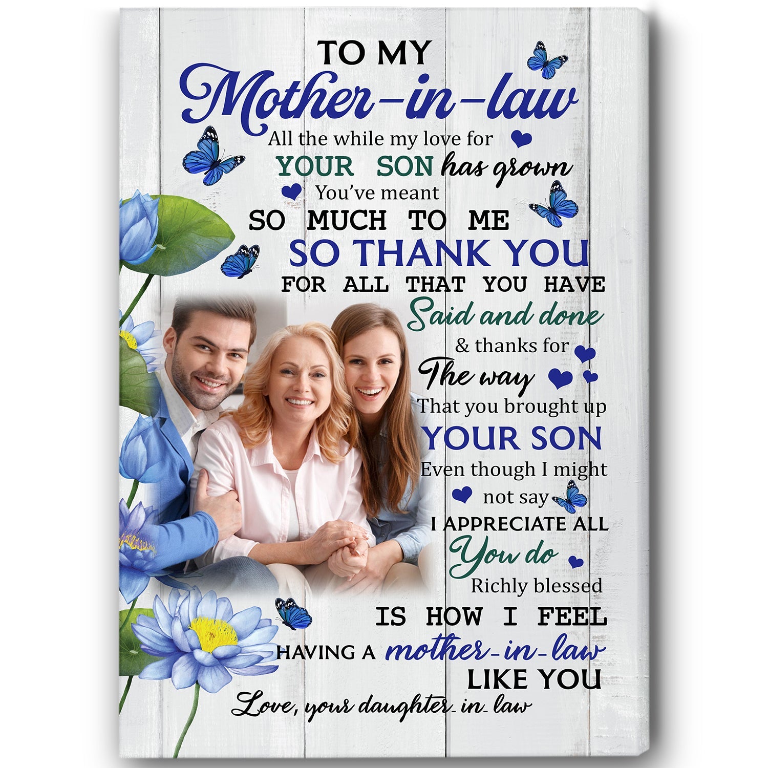 To My Mother In Law Canvas All The While My Love For Your Son Has Grown Flowers Canvas, Mother-In-Law Birthday Gift