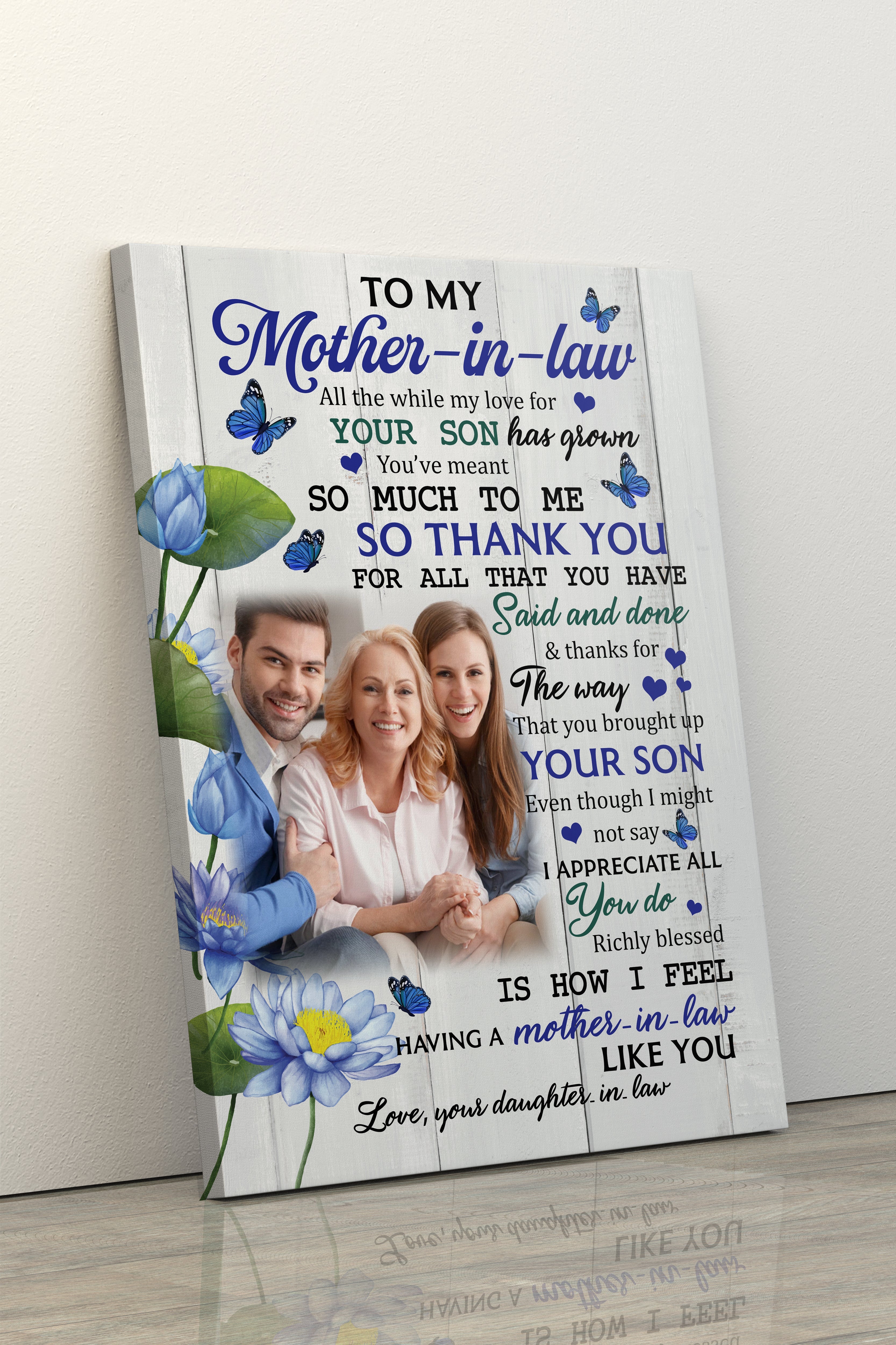 To My Mother In Law Canvas All The While My Love For Your Son Has Grown Flowers Canvas, Mother-In-Law Birthday Gift