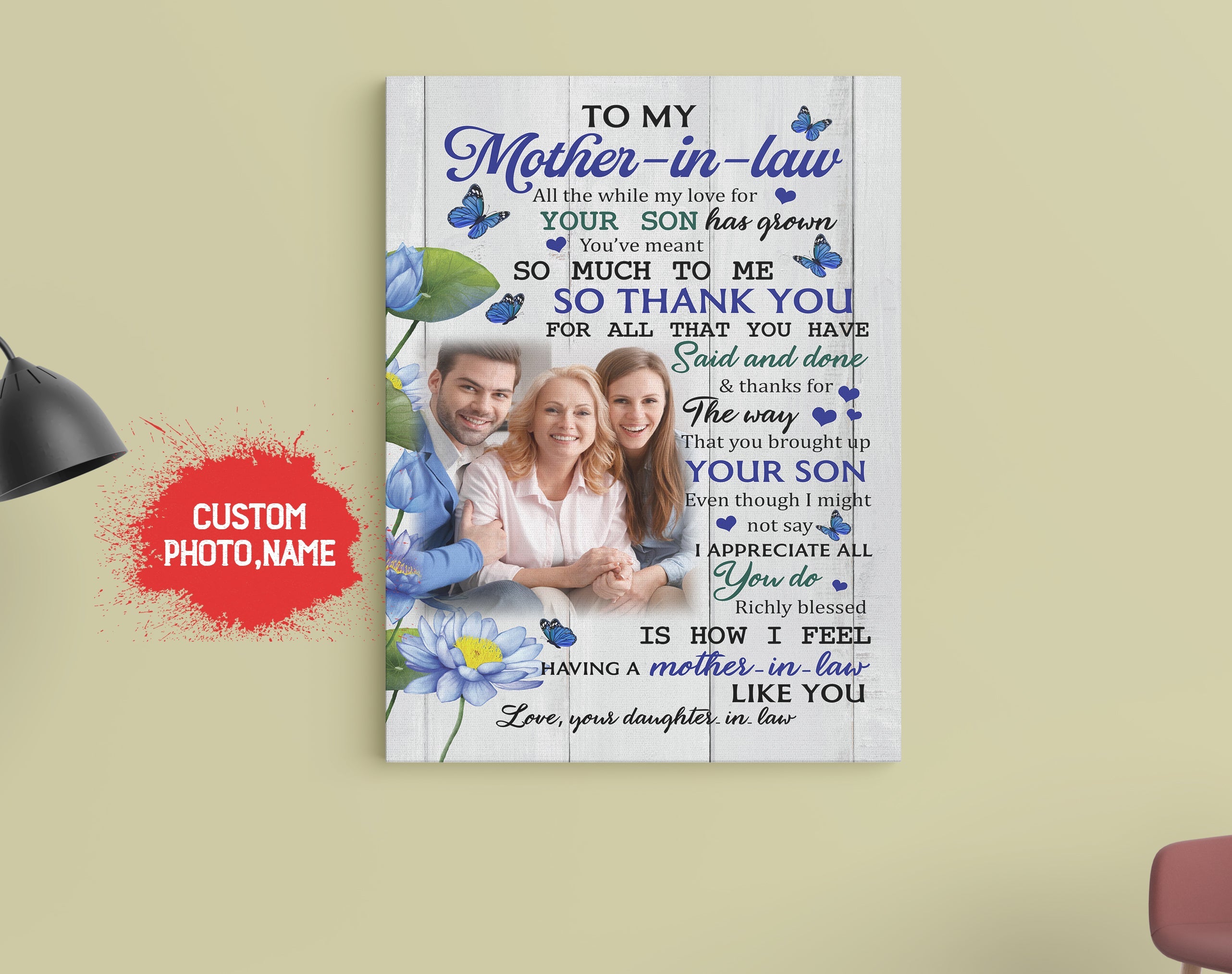 To My Mother In Law Canvas All The While My Love For Your Son Has Grown Flowers Canvas, Mother-In-Law Birthday Gift