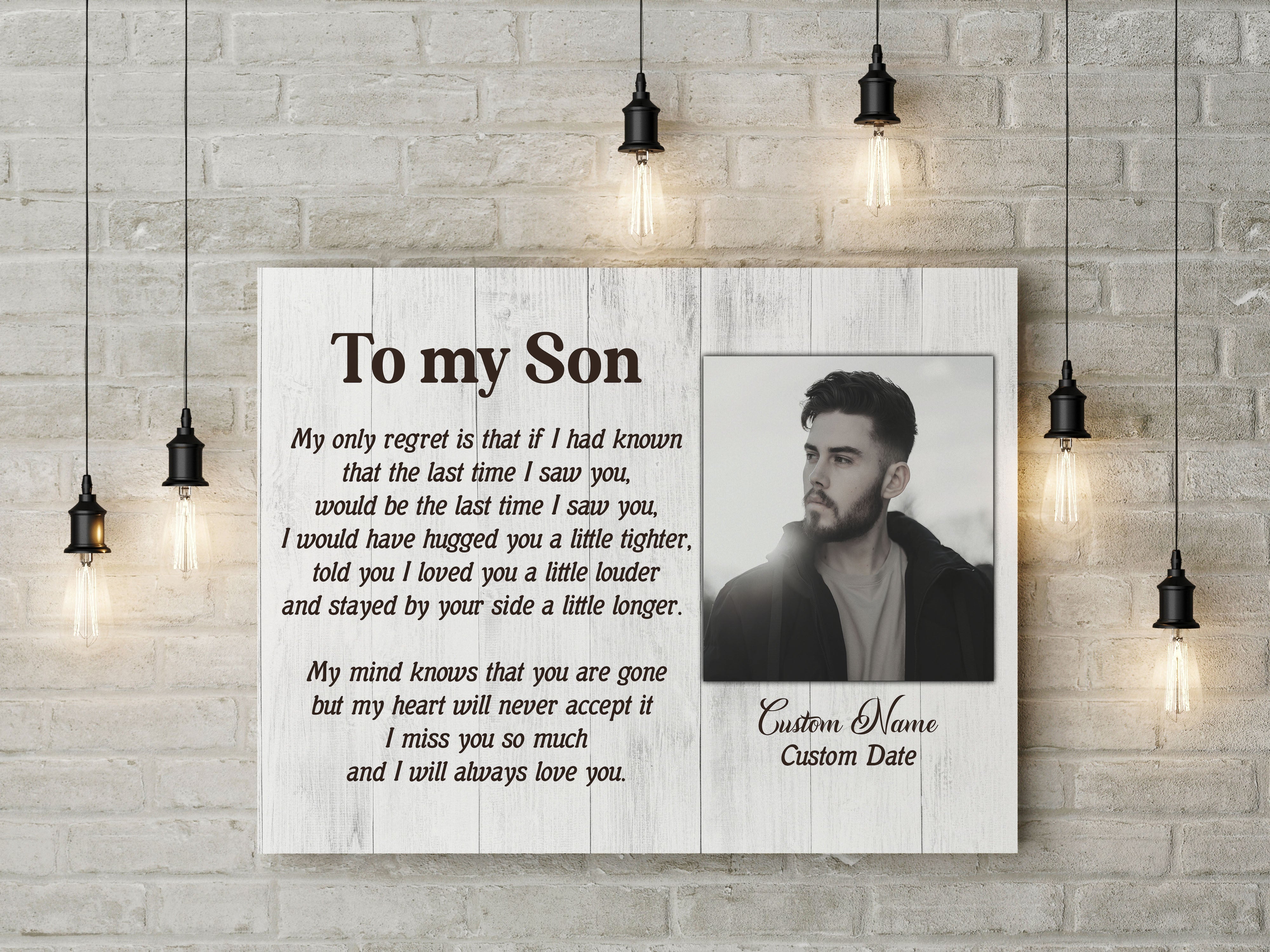 To My Son In Heaven Canvas Personalized Memorial Canvas Son Memorial Canvas, Memorial Gift, Son Remembrance Sympathy