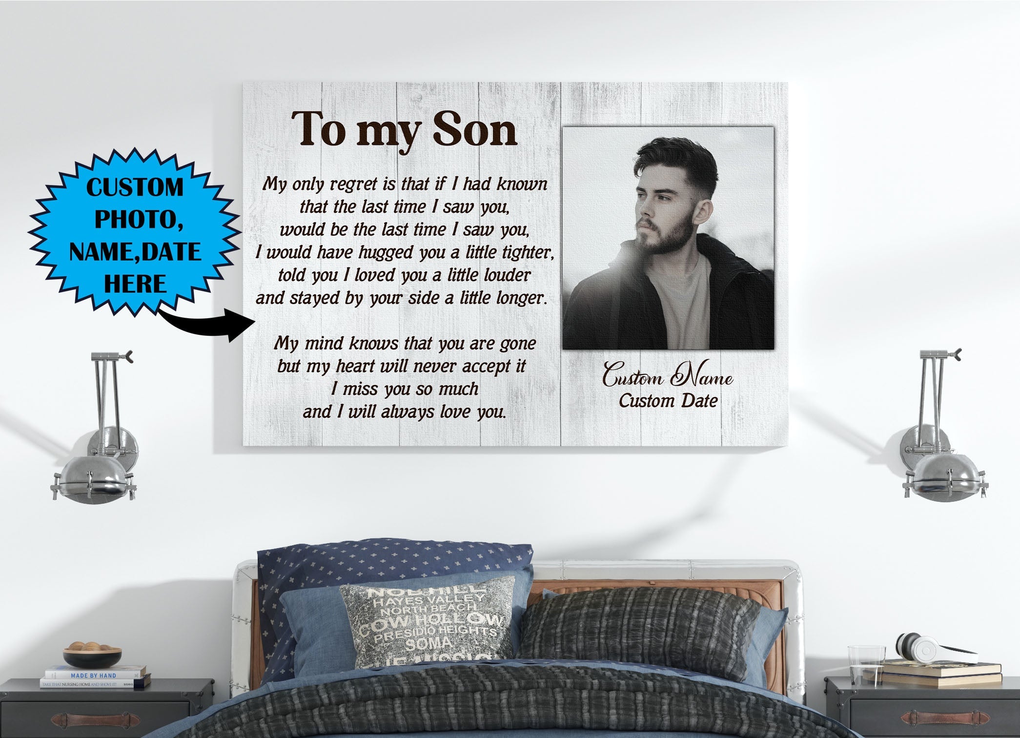 To My Son In Heaven Canvas Personalized Memorial Canvas Son Memorial Canvas, Memorial Gift, Son Remembrance Sympathy