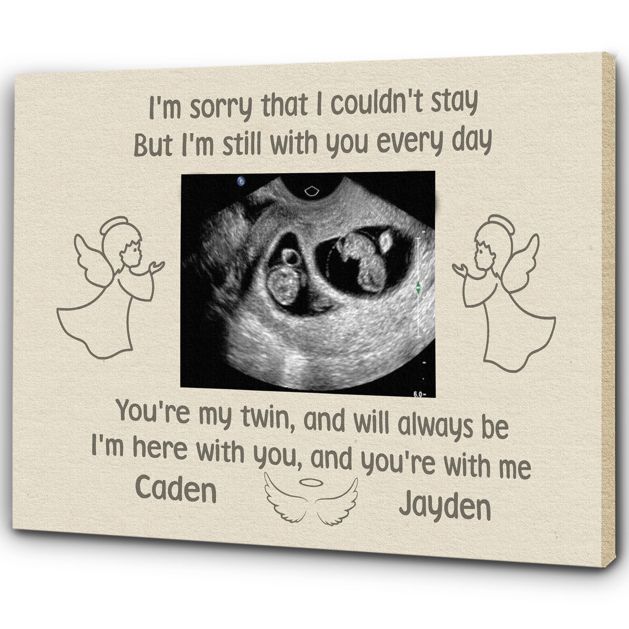 Twin Miscarriage Memorial - Personalized Sonogram Canvas In Loving Memory Of Baby Twins Pregnancy Loss Sympathy