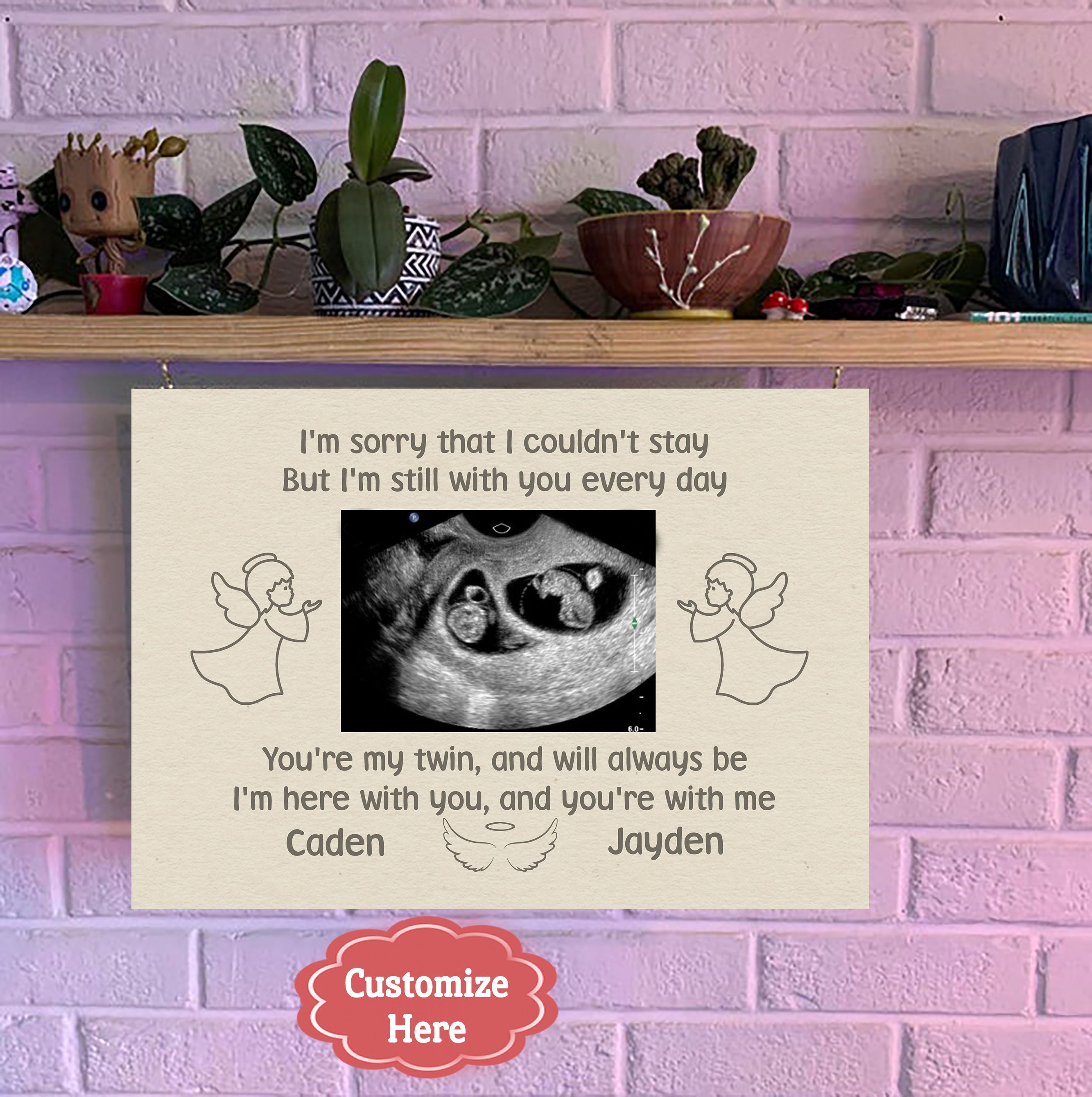Twin Miscarriage Memorial - Personalized Sonogram Canvas In Loving Memory Of Baby Twins Pregnancy Loss Sympathy