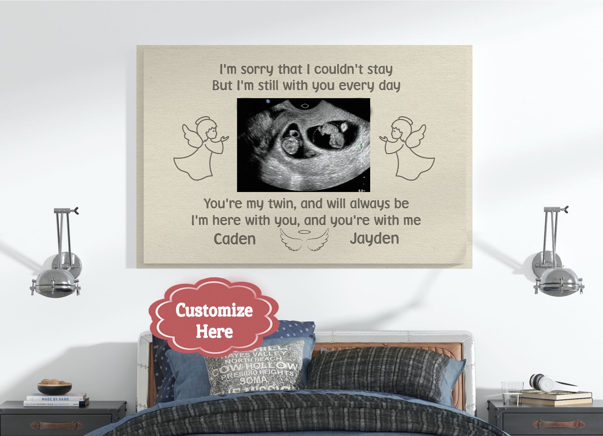 Twin Miscarriage Memorial - Personalized Sonogram Canvas In Loving Memory Of Baby Twins Pregnancy Loss Sympathy